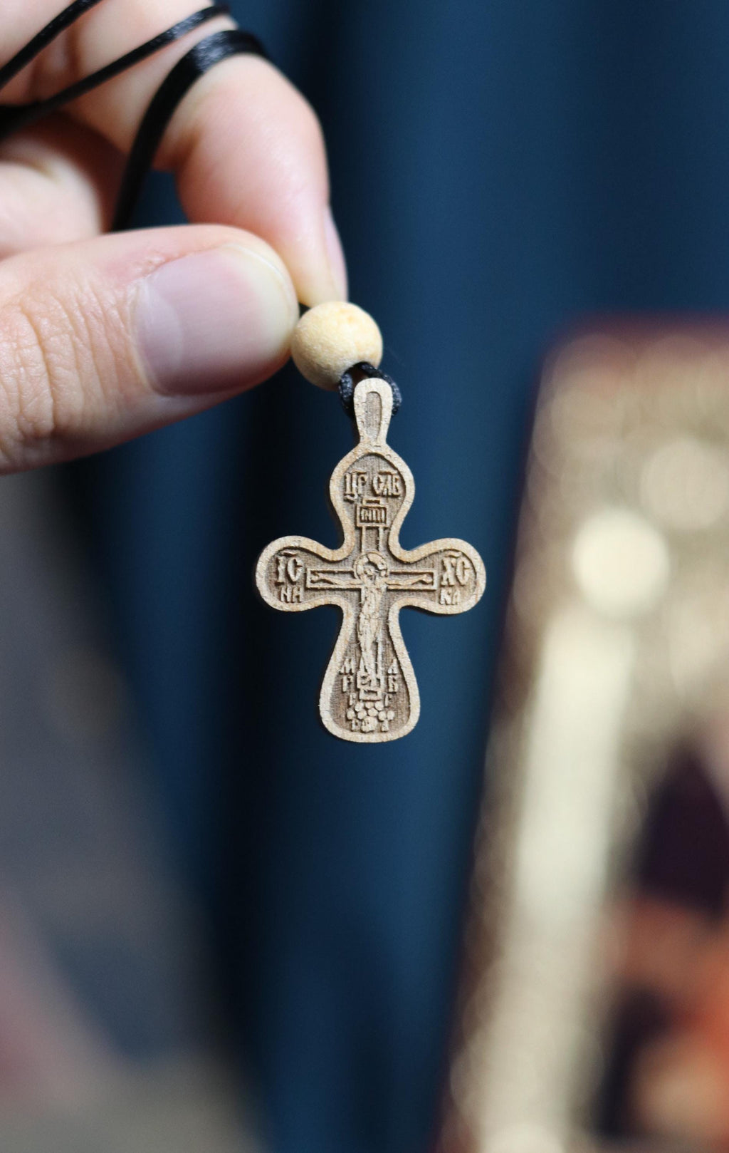 Orthodox Wooden Cross Pendant – Compressed Wood, Jesus Crucifix, Blessed in Church, Orthodox cross, Orthodox icon