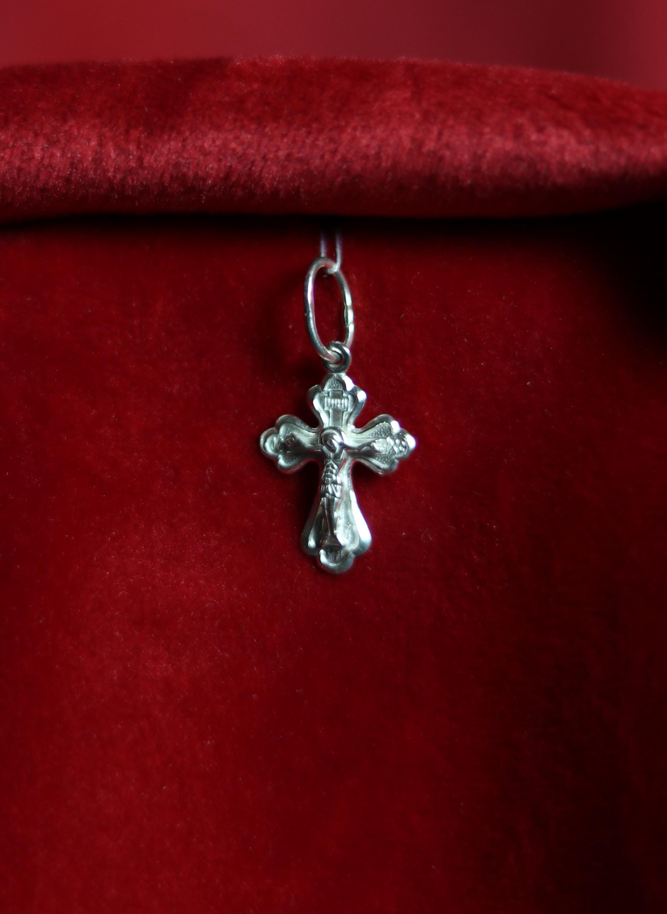 Orthodox Silver Cross Pendant – Sterling Silver 925 – 1.2×1.5 cm – 0.9 g – Eastern Christian Crucifix Charm, Orthodox cross, Crucifixion