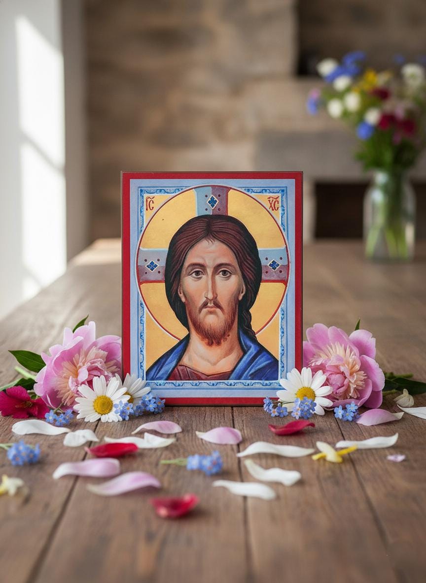 Orthodox Orthodox Wedding Icon Pair Mother of God & Christ Icons, Wooden Board