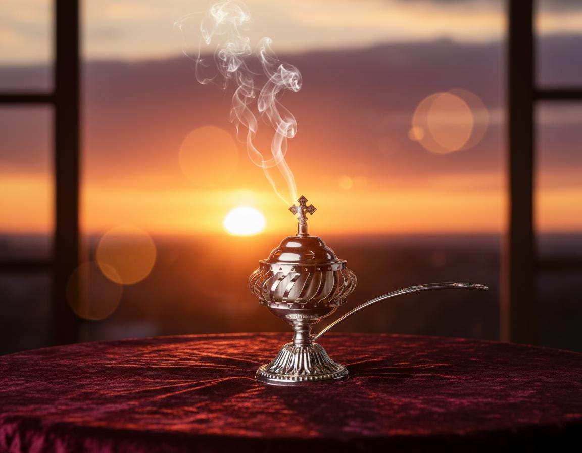 Orthodox Incense Burner Set, Silver Metal Censer 7.4x5.5in, Greek Frankincense, Charcoal Tablets, Christian Prayer Kit, Religious Gift