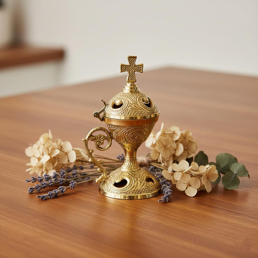 13cm Carved Bronze Orthodox Censer, Byzantine Incense Burner, Prayer Corner Decor, Church Supply, Religious Gift