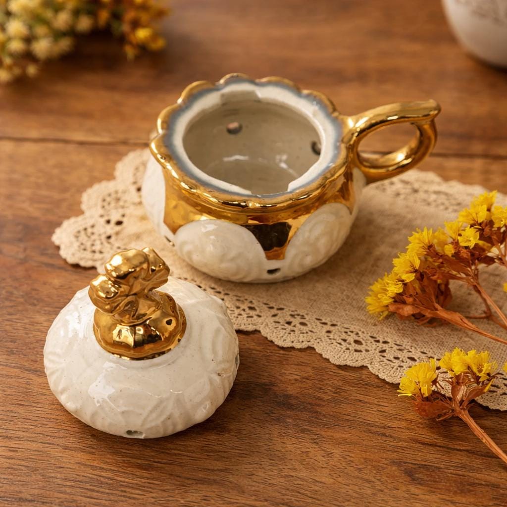 White Ceramic Incense Burner with Handle 4.3 in., Orthodox Censer, Christian Incense Holder
