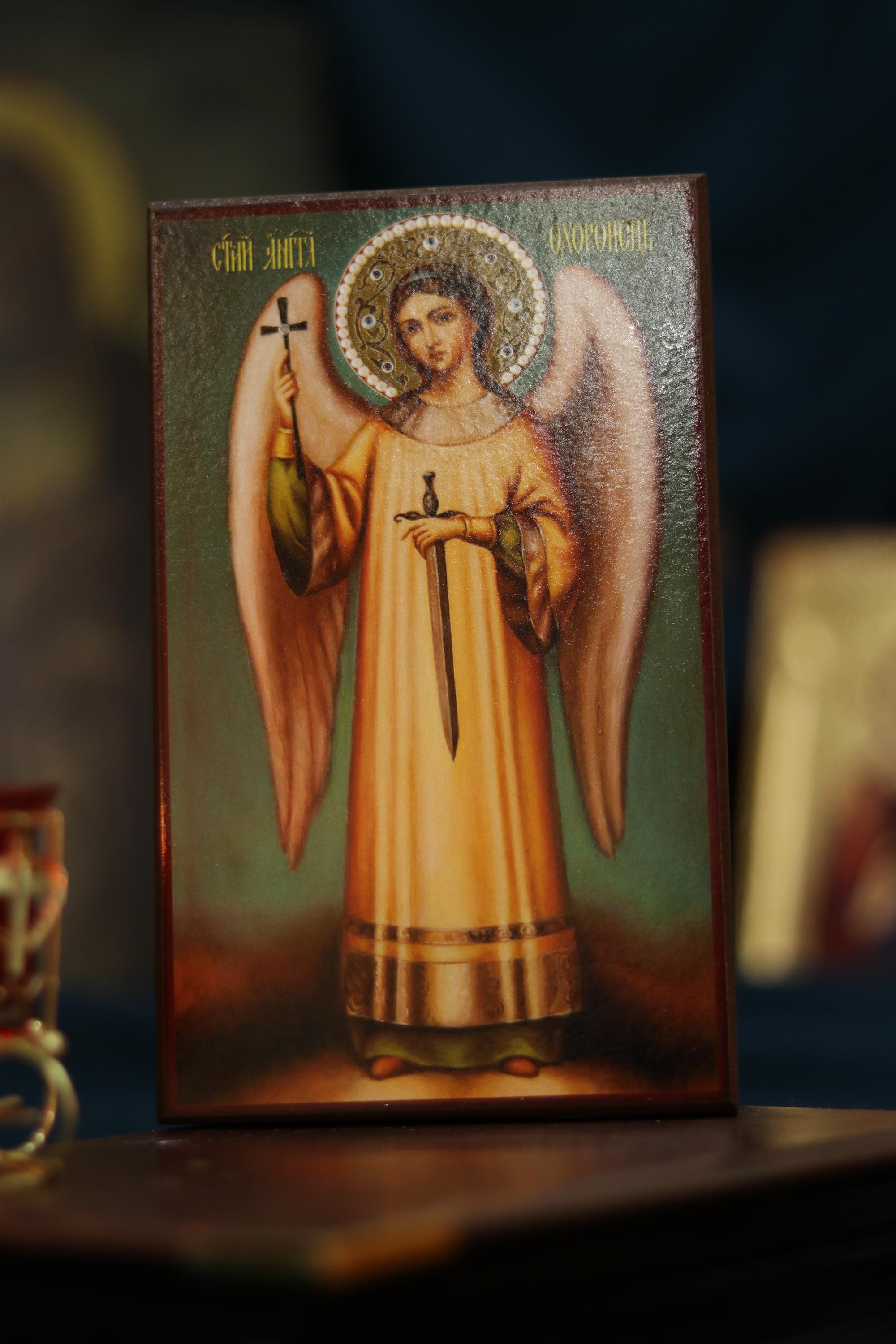 Guardian Angel Orthodox Icon 8in Wooden Christian Wall Plaque Decor