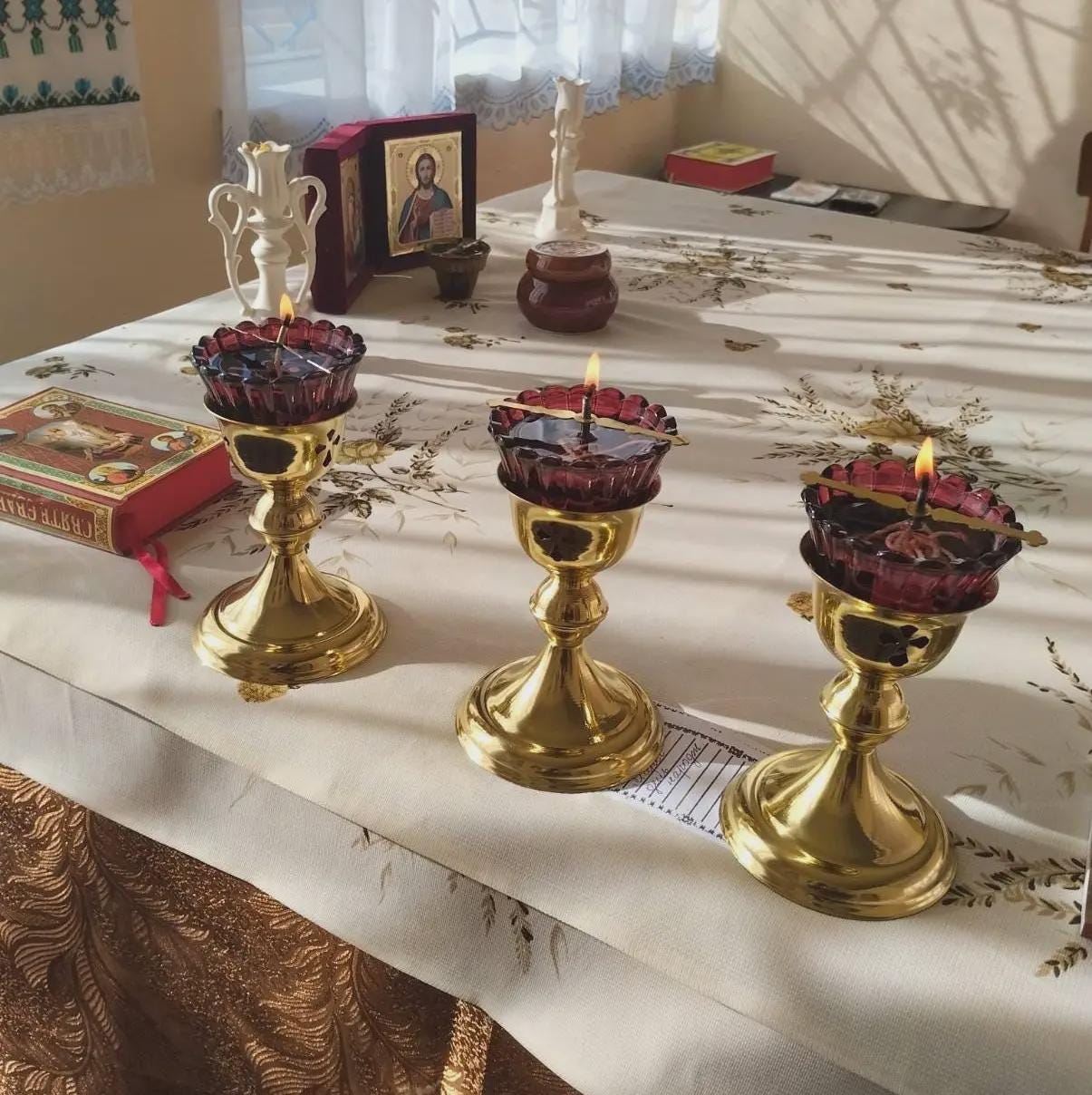 Metal Table Icon Lamp 4.13×5.51 in, Orthodox Lamp, Oil Lamp, Icon Lamp, Prayer Light, Church Decor