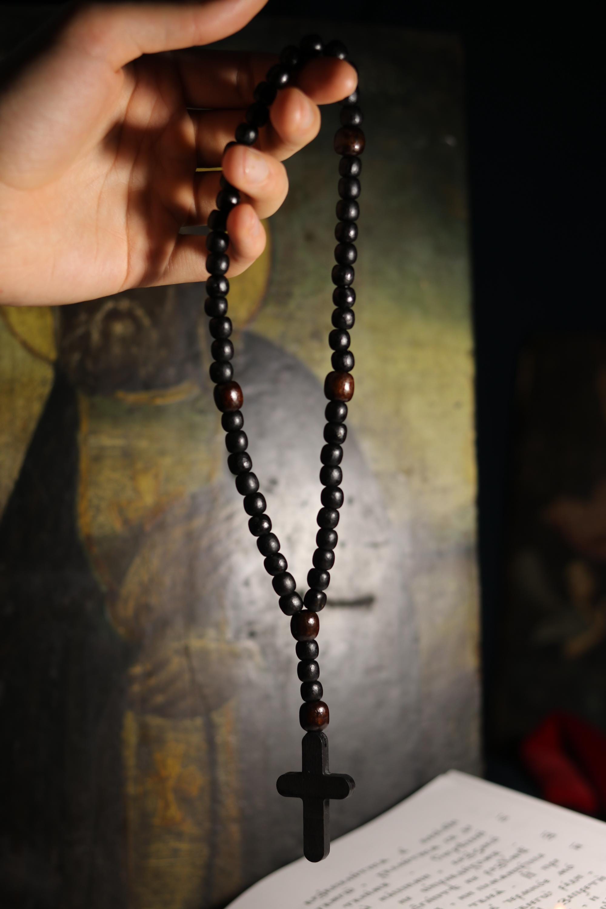 Orthodox Wooden Prayer Beads with Tassel – Handmade Black Wood Orthodox rosaries, prayer beads, first communion
