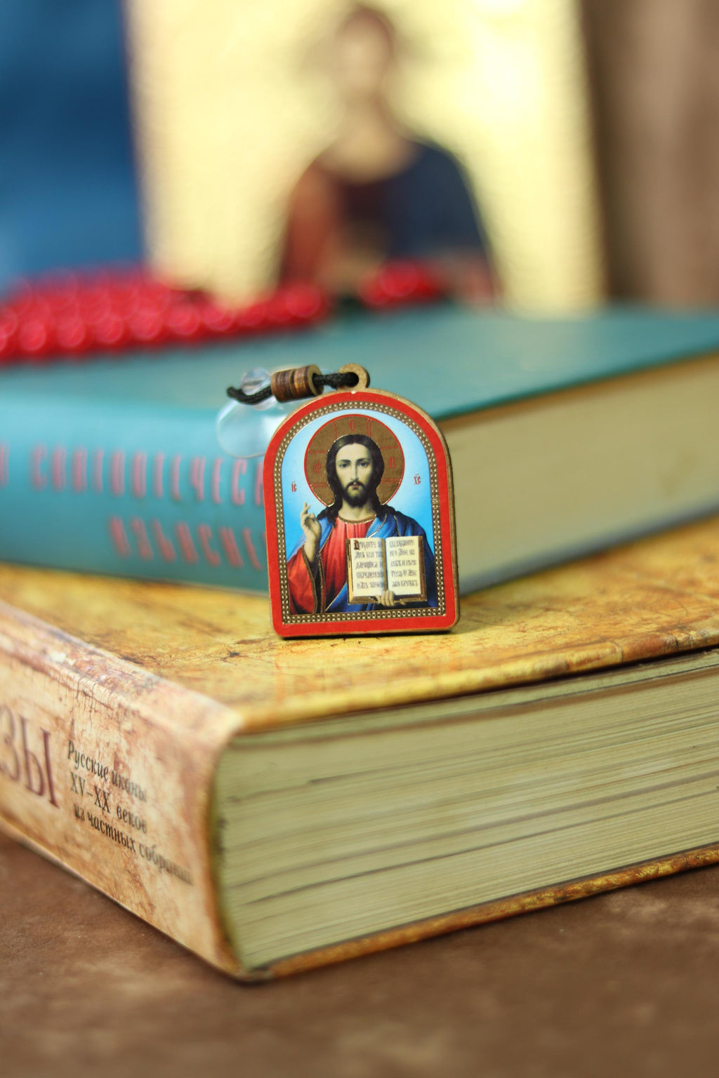 Wooden Icon Set 2pcs 1.4x1.8in 30g, Jesus Christ Icon, Virgin Mary Icon, Orthodox Pendant, Car Religious Charm, Christian Gift