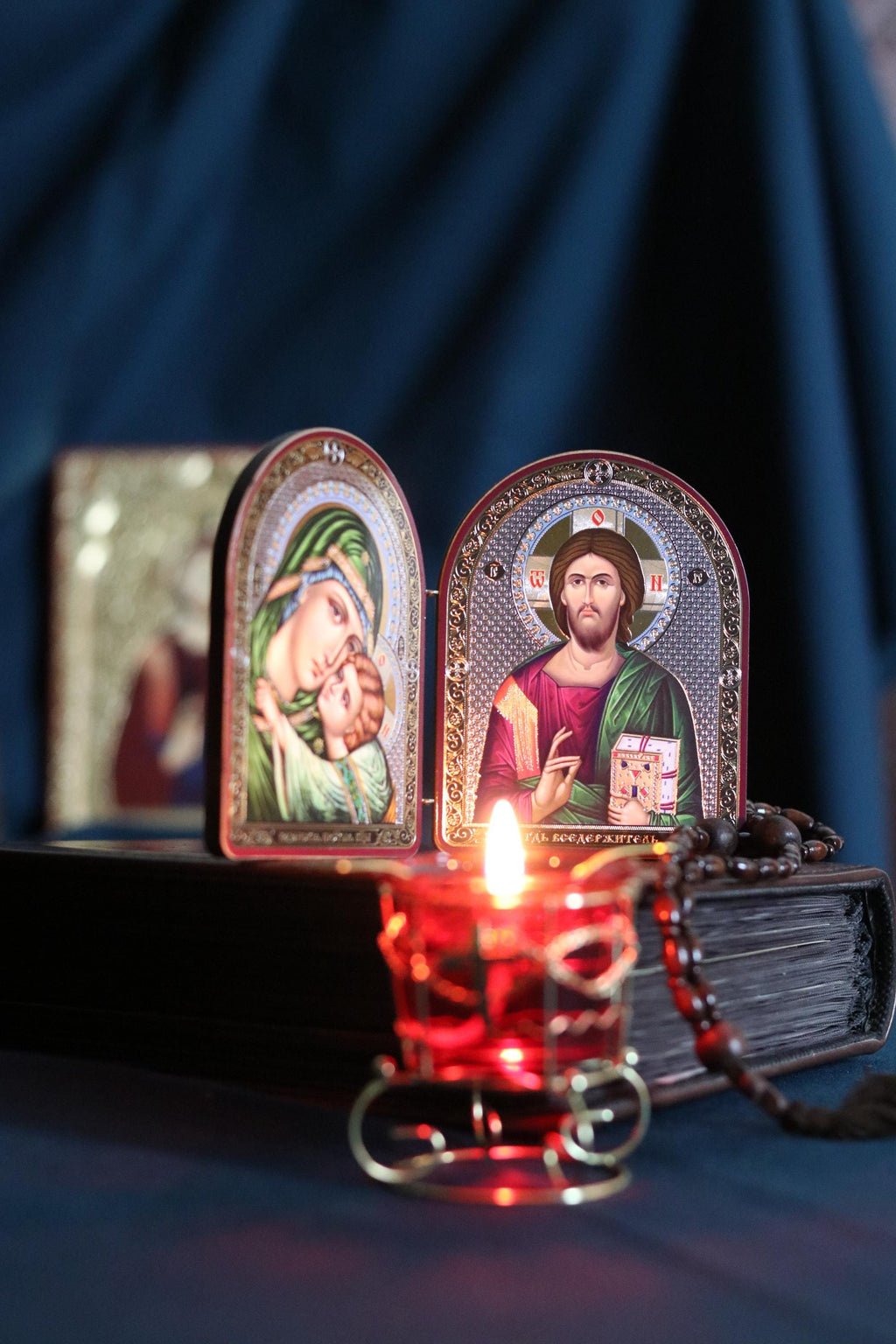Wooden Folding Icon 4.3in, Orthodox Diptych, Virgin Mary Icon, Jesus Christ Icon, Christian Gift, Prayer Corner Decor