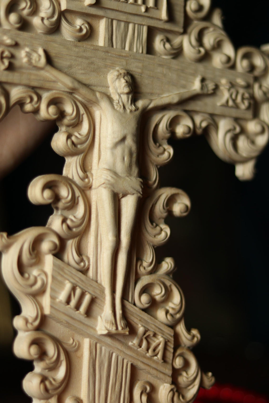 12in Beech Wood Crucifix, Hand Carved Wooden Cross, Cross of Lord Jesus Christ, Christian Cross, Orthodox Cross, Wall Cross