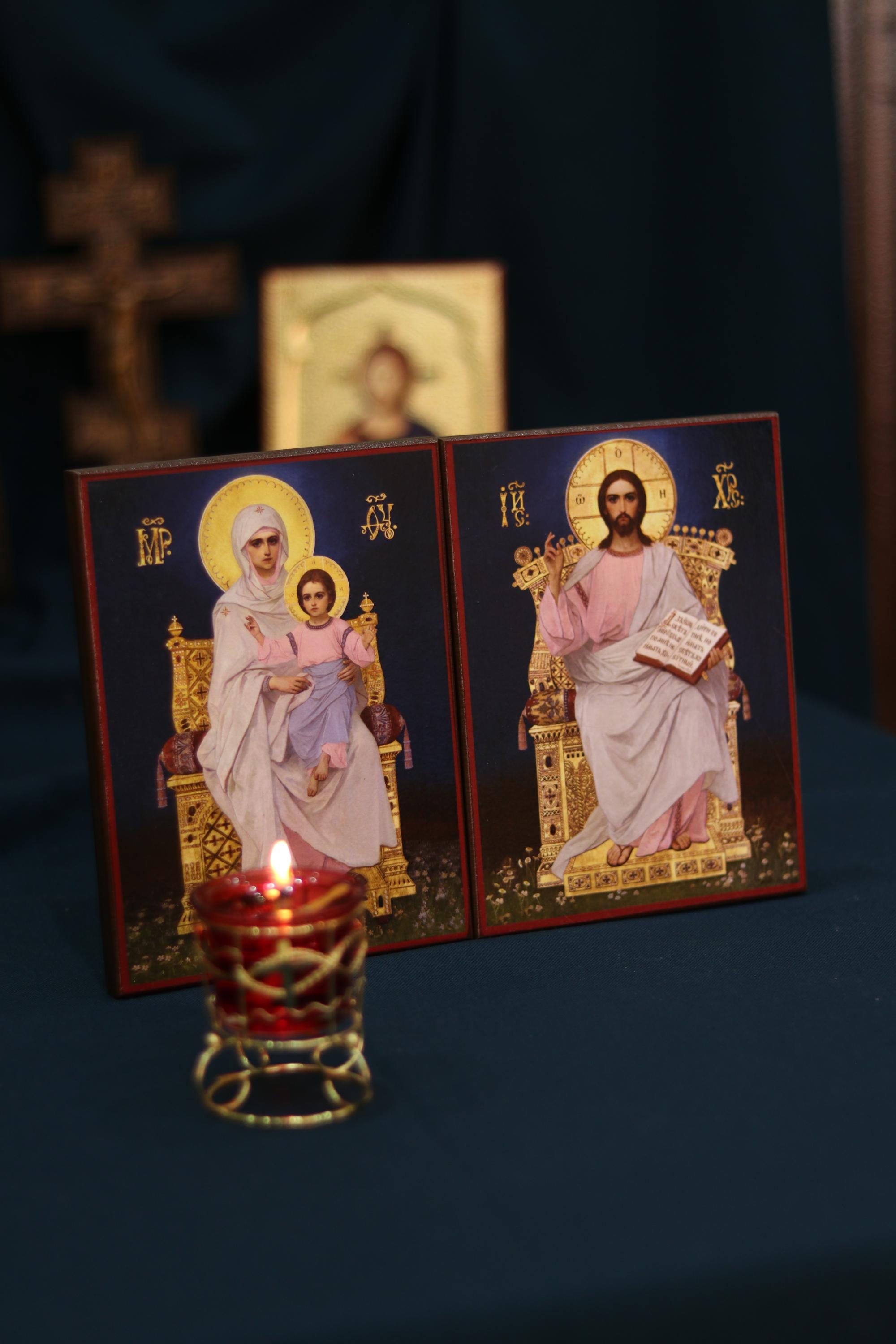 Wedding Icon Set Mother of God Child Wooden Orthodox 7.9x5.9in