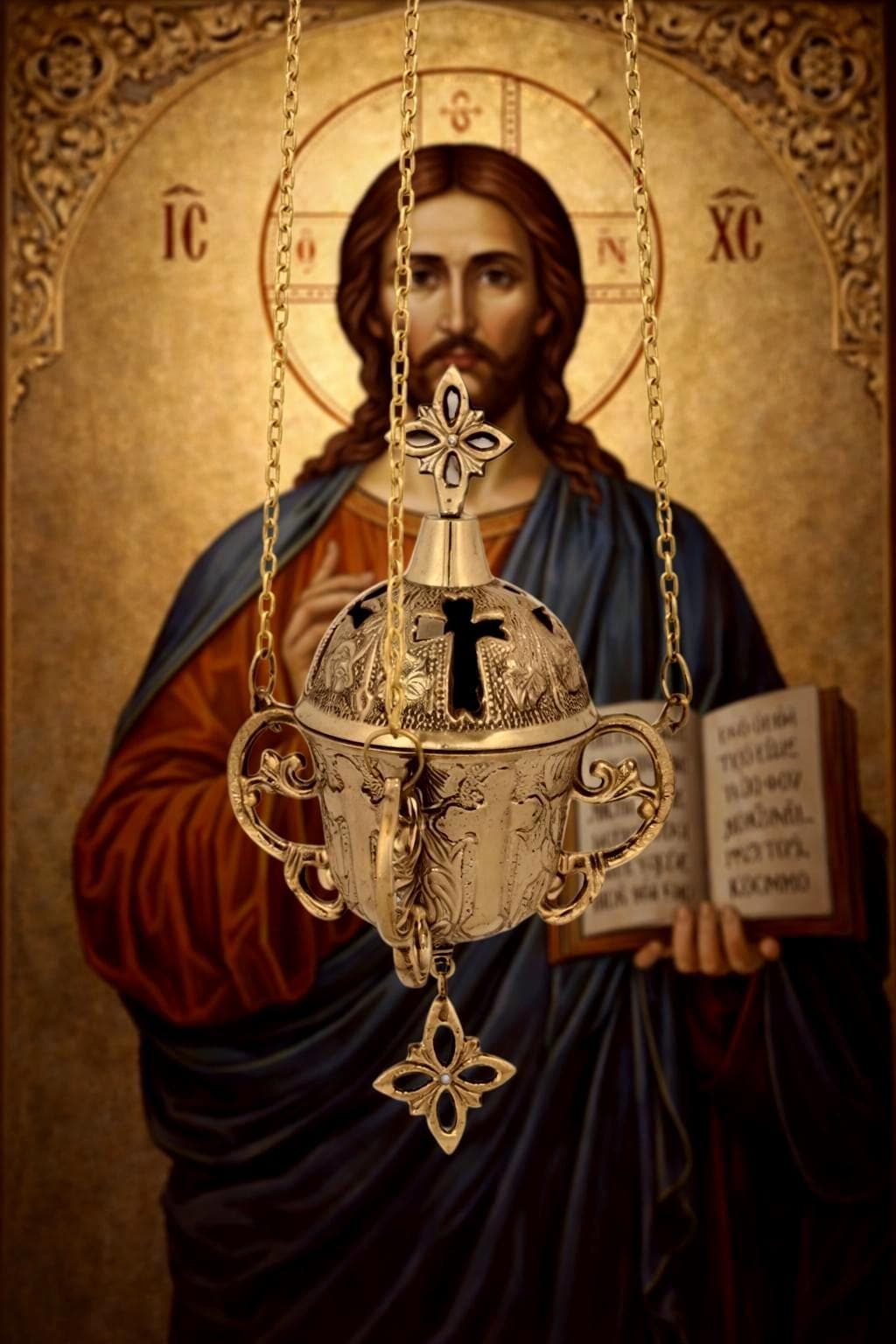 Brass Hanging Vigil Lamp Nickel Plated Orthodox Lamp 6.7in Church Decor
