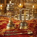 Brass Eucharist Set 100ml Chalice Paten Diskos Set, Spoon Spear Set, Orthodox Communion Set