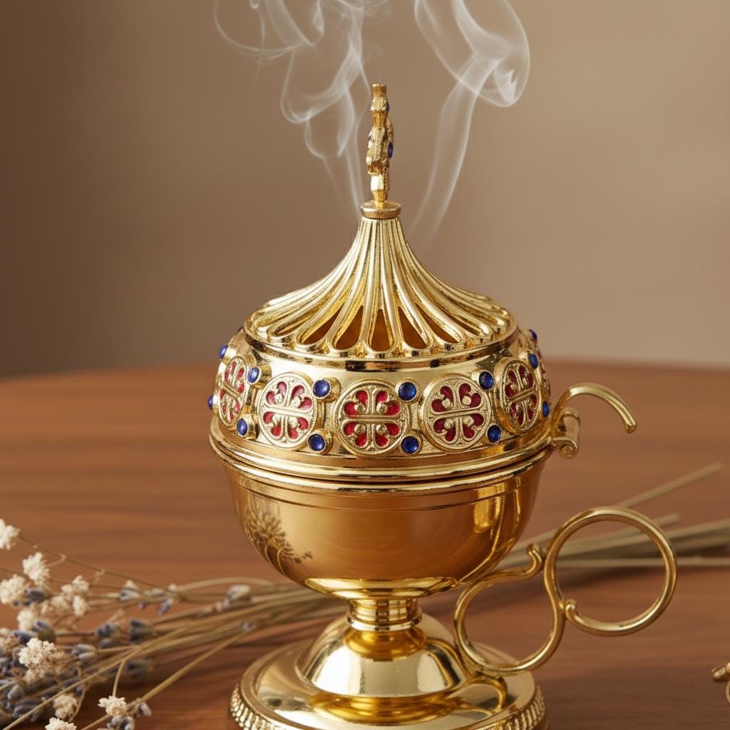 Christian incense set: censer, 50 grams of Greek incense and 6 tablets of charcoal.