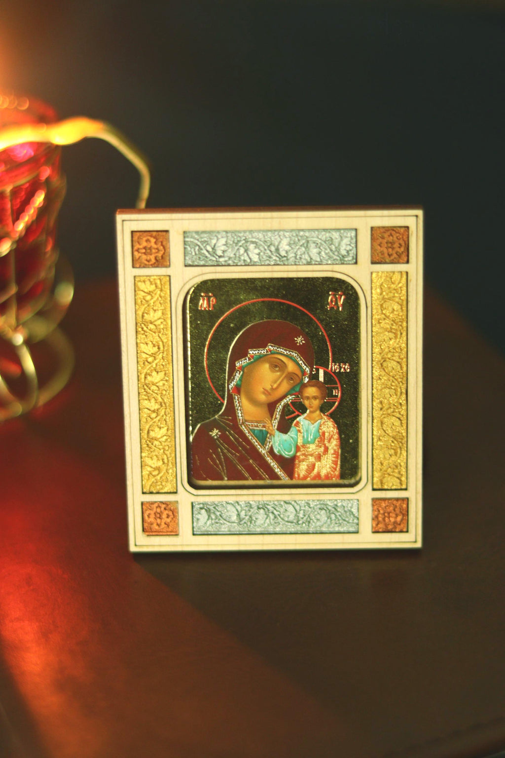 Mother of God Icon Wooden Orthodox Prayer Icon Virgin Mary Wall Art 3.1in