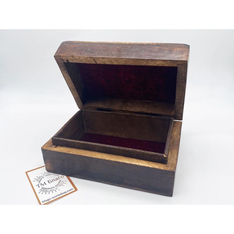 Wooden Incense Box Carved Ladanitsa Velvet Lined Case 5.9 in