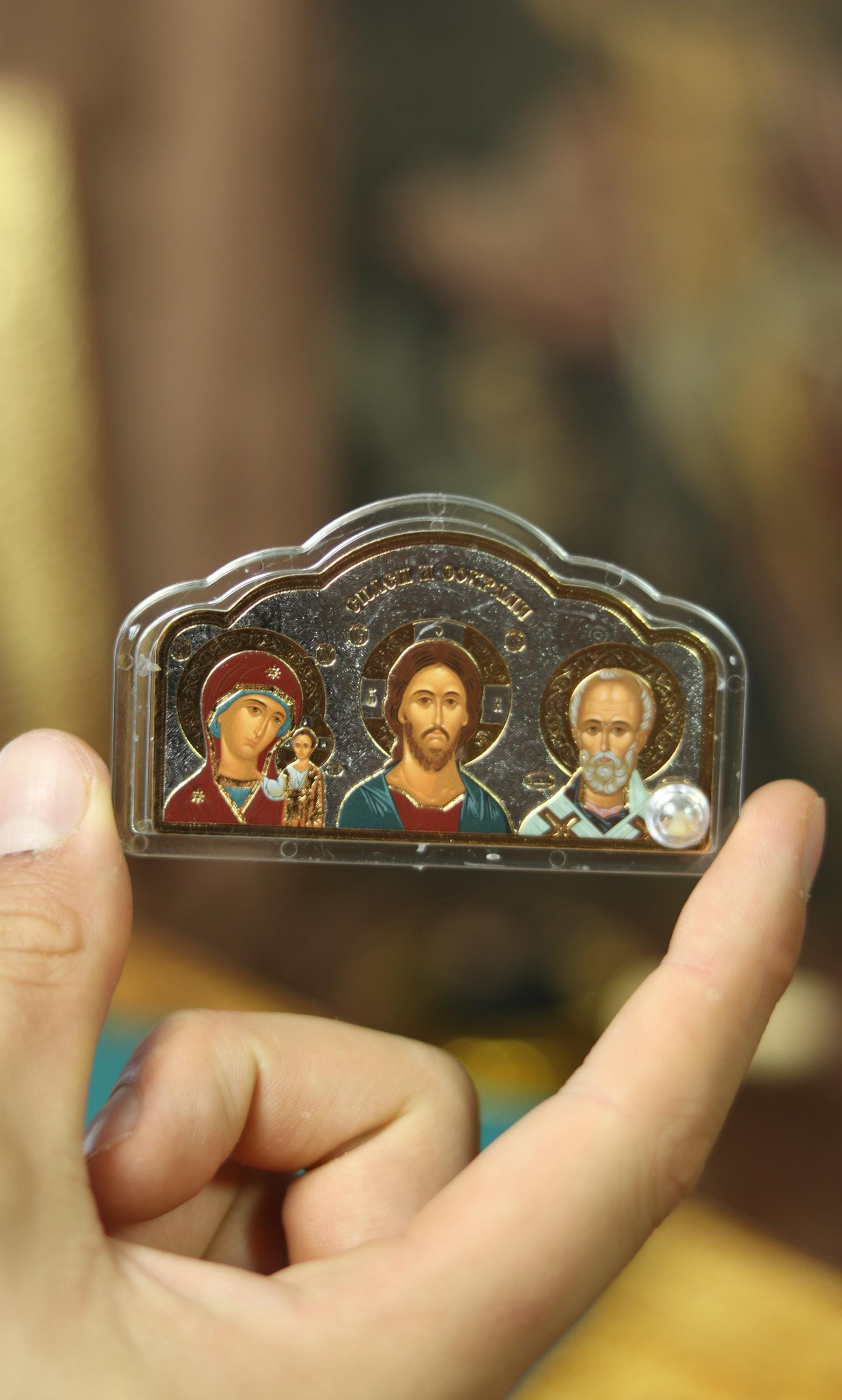 Car Icon Triptych — Acrylic Orthodox Icon of Jesus Christ, Virgin Mary & Saint Nicholas, Dashboard Religious Protection Gift