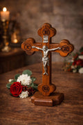Wooden Cross with Stand 4.3x2.8 Inch, Orthodox Crucifix, Table Cross