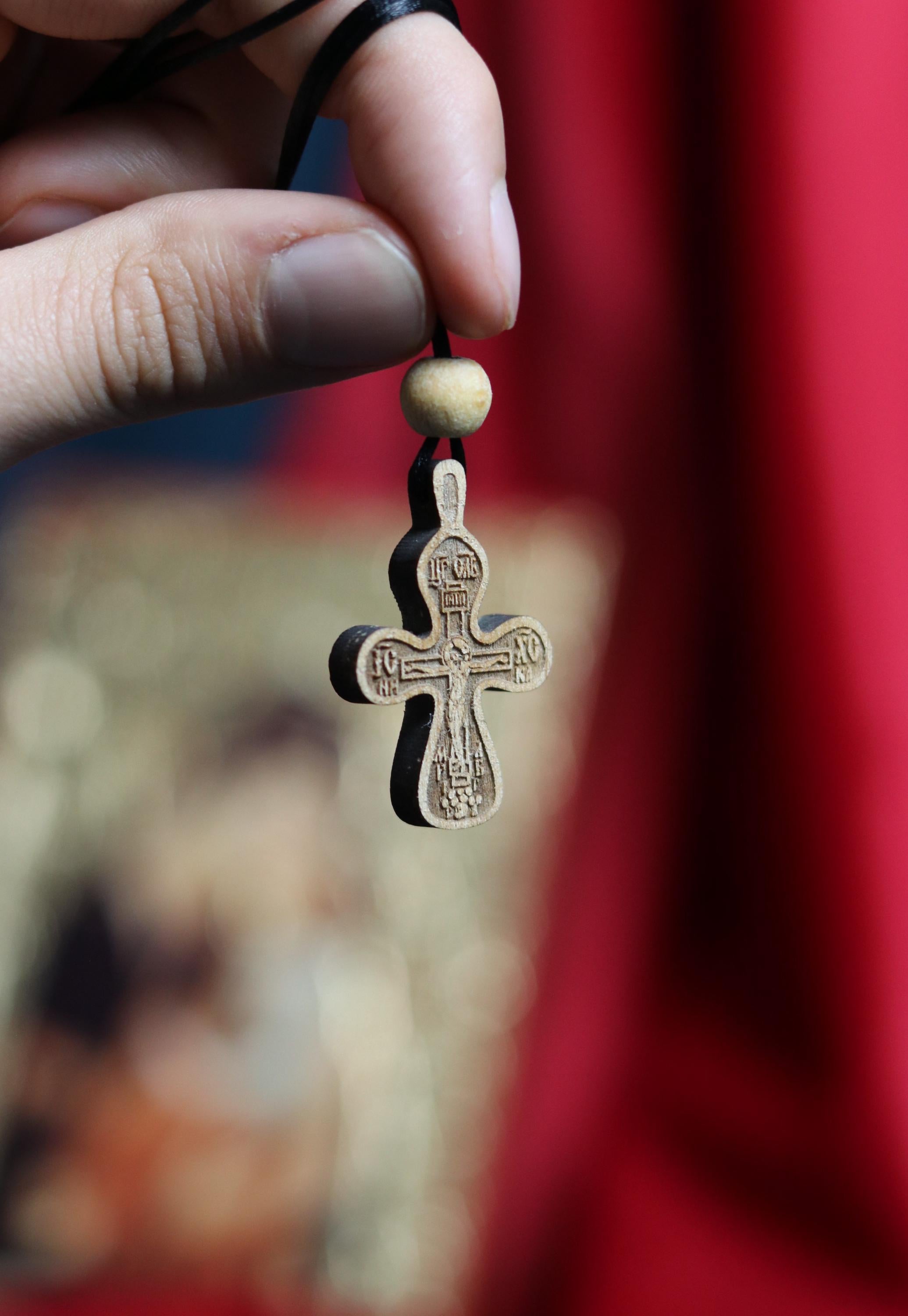 Orthodox Wooden Cross Pendant – Compressed Wood, Jesus Crucifix, Blessed in Church, Orthodox cross, Orthodox icon