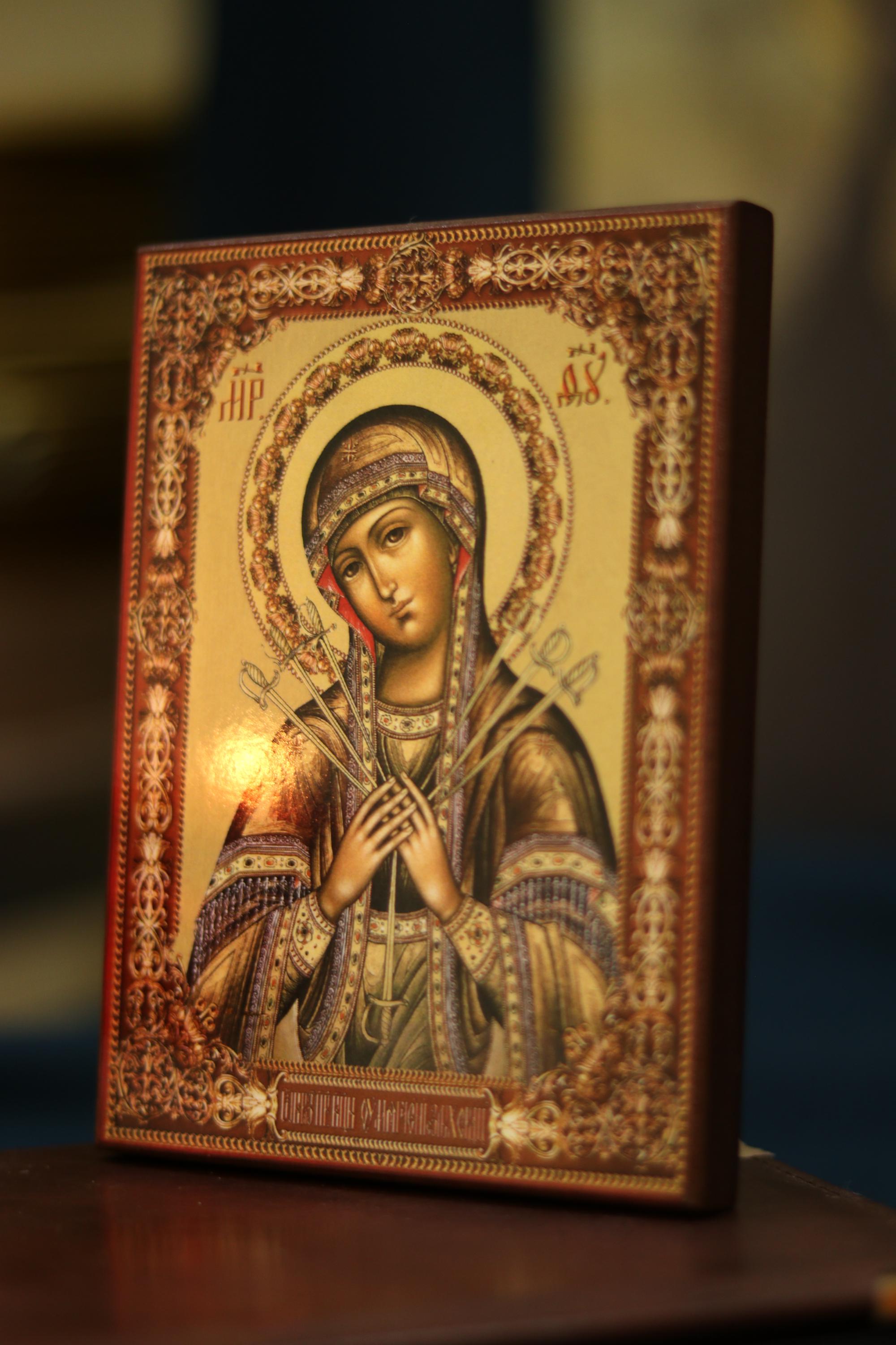 Orthodox Wooden Icon ., Seven Sorrows Mother of God Icon, Softener of Evil