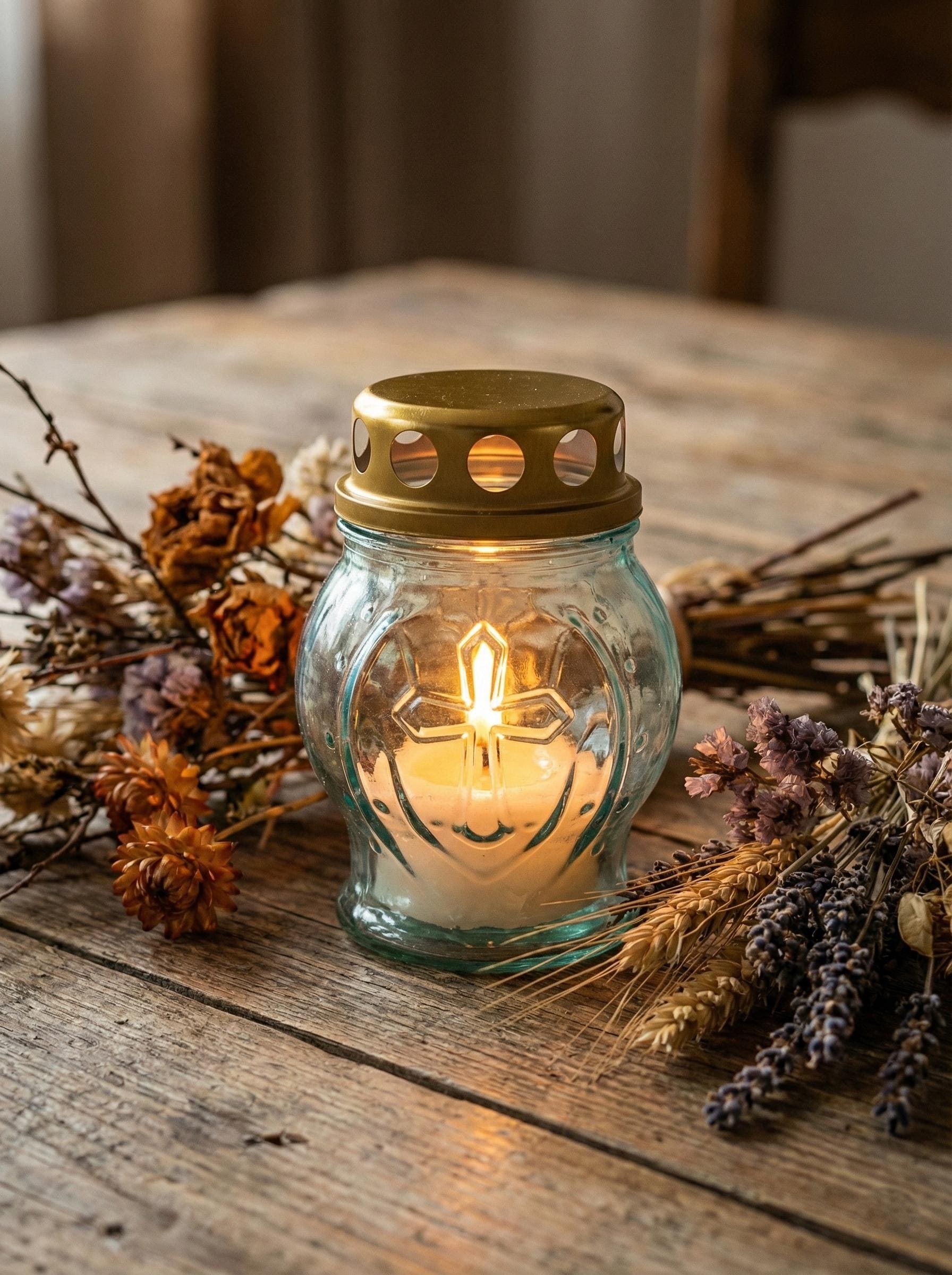 Memorial Glass Candle Lamp Set | Lamp + 8-Hour Candle | Orthodox Memorial Light