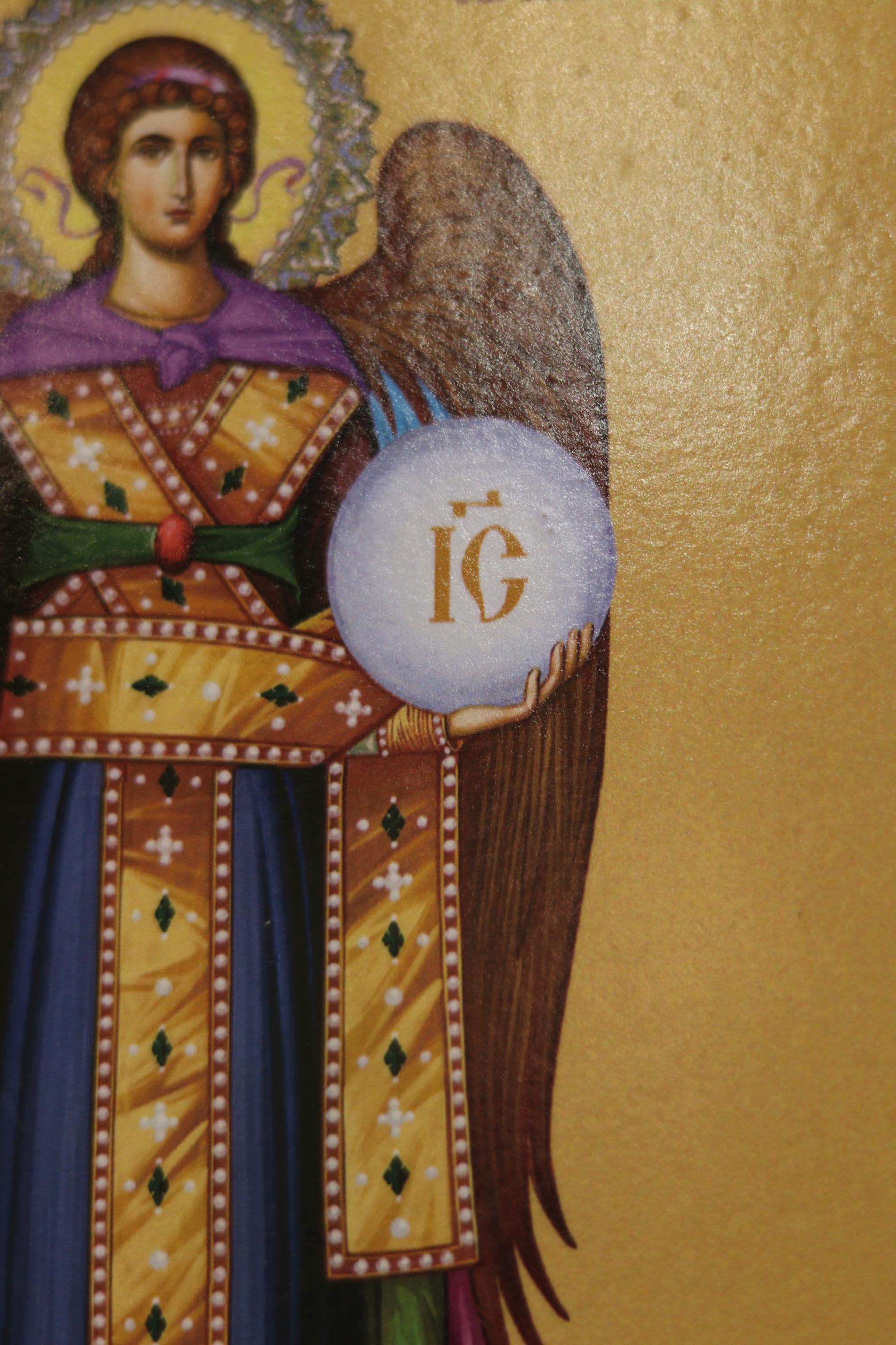 Guardian Angel with Sphere Icon Wooden Orthodox 6.3x4.7in