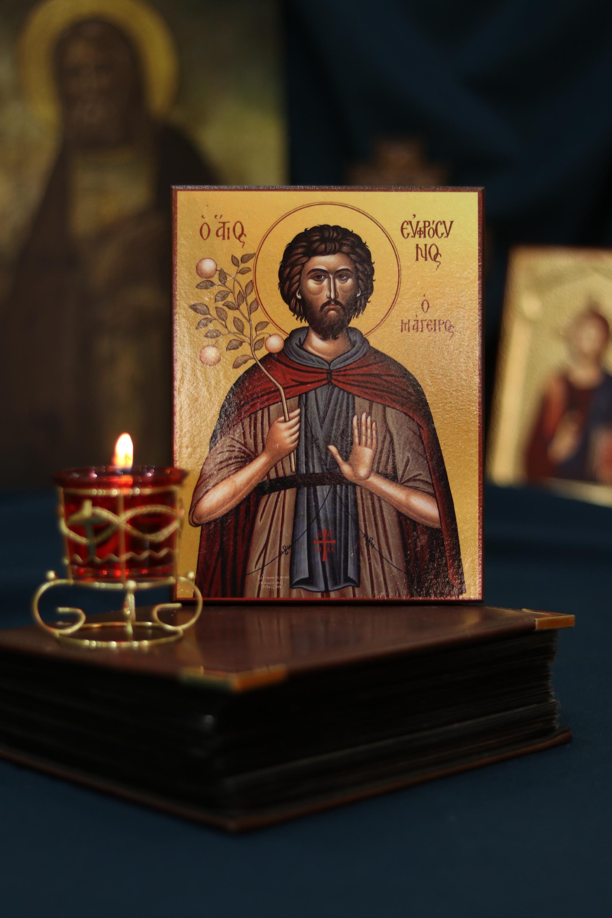 Orthodox Icon of Saint Euphrosynos the Cook – Wooden Icon Christian Icon