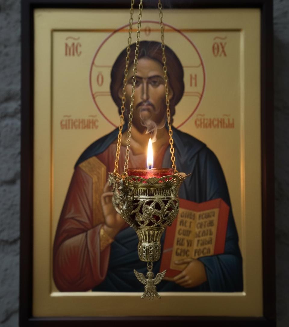 Hanging Oil Lamp Brass Orthodox Lampada – Greek Icon Lamp, Eternal Prayer Light