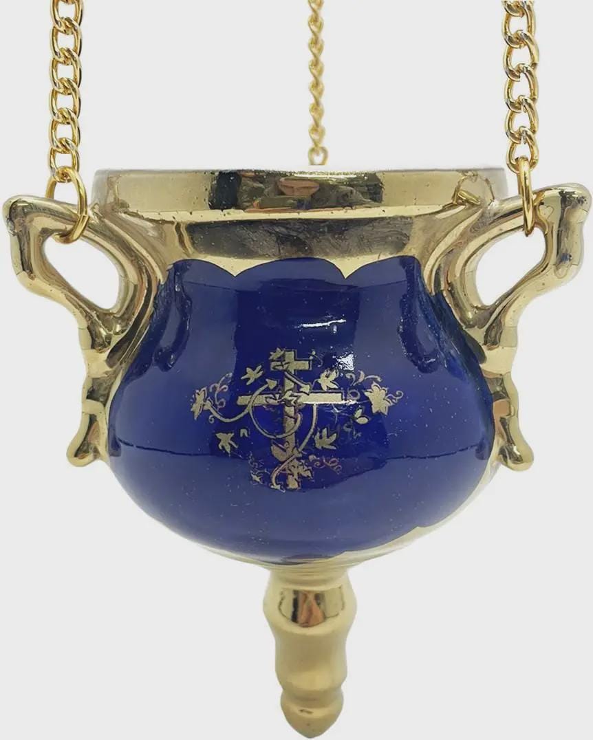 Ceramic Hanging Oil Lamp 6.7in, Orthodox Oil Lamp, Church Oil Lamp, Prayer Corner Lamp