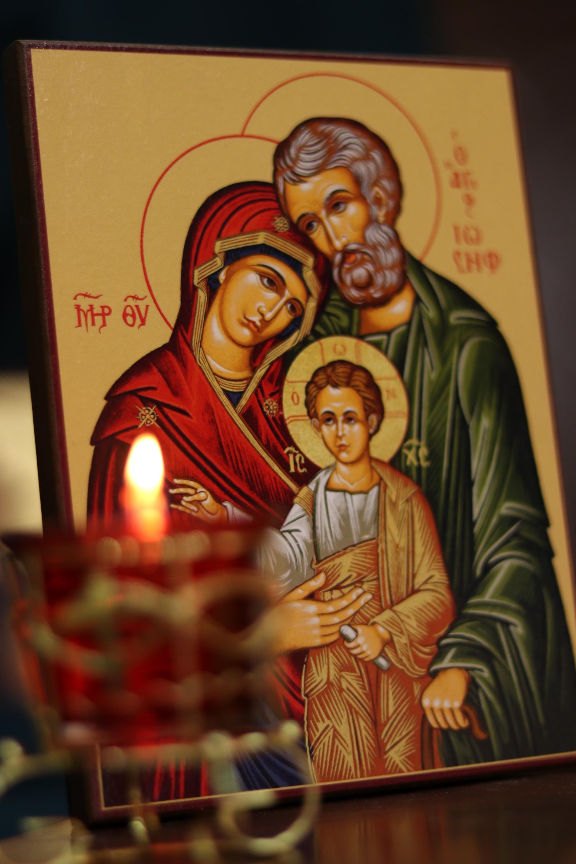 Holy Family Orthodox Icon 5.9x7.8in, Christian Wall Prayer Icon Decor