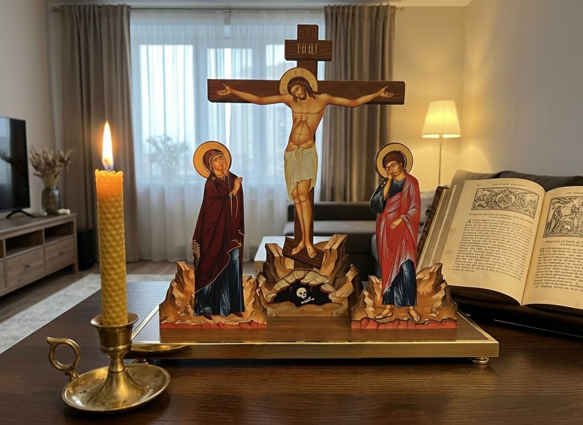 Wooden Tabletop Crucifix 17 in, Golgotha Cross, Orthodox Crucifix, Jesus Christ Cross, Religious Decor, Prayer Corner Cross