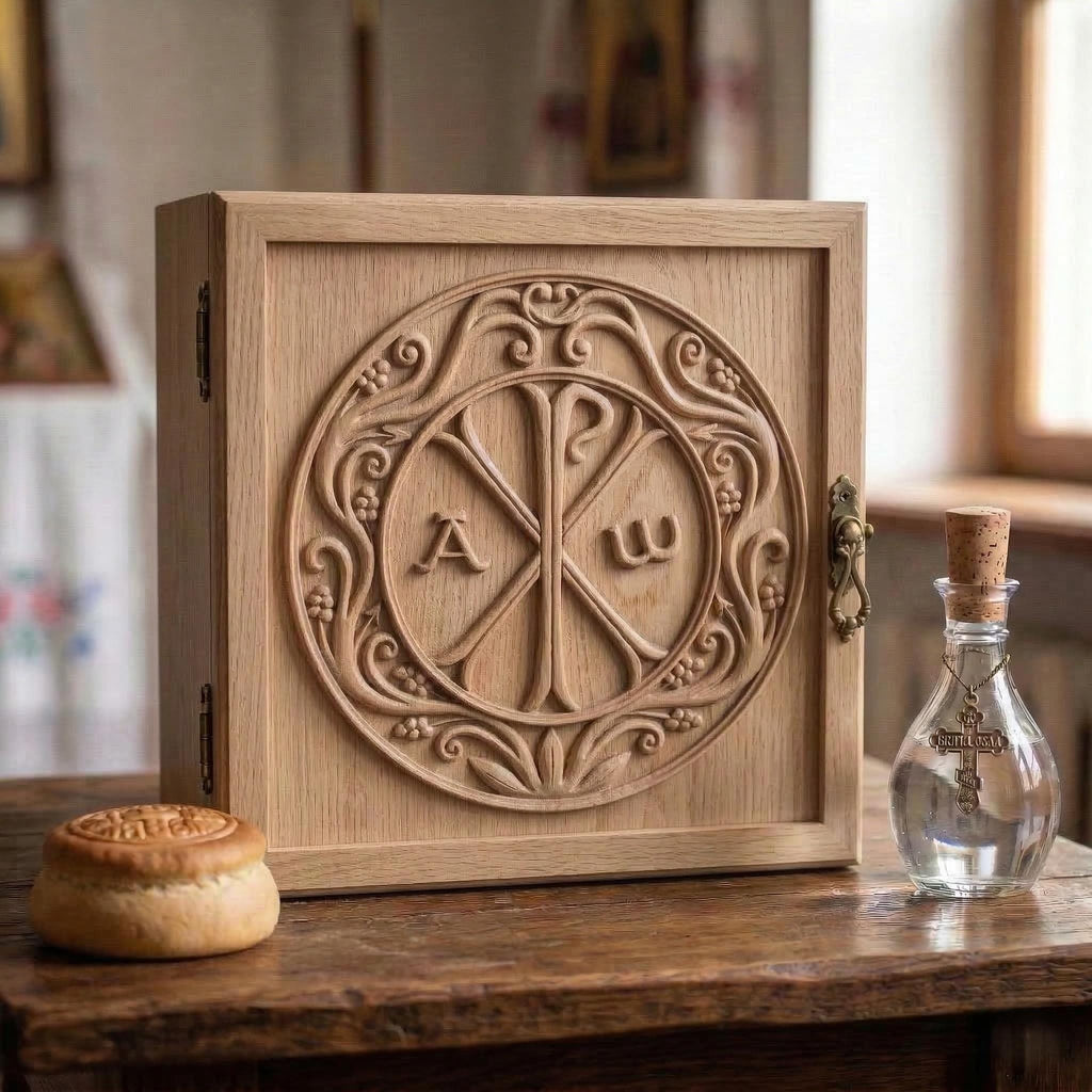 9.8x9.8x7.9 in Wooden Prosphora Box, Prosphora Box, Orthodox Box, Church Container, Wooden Church Box, Prosphora Storage, Antidoron Box