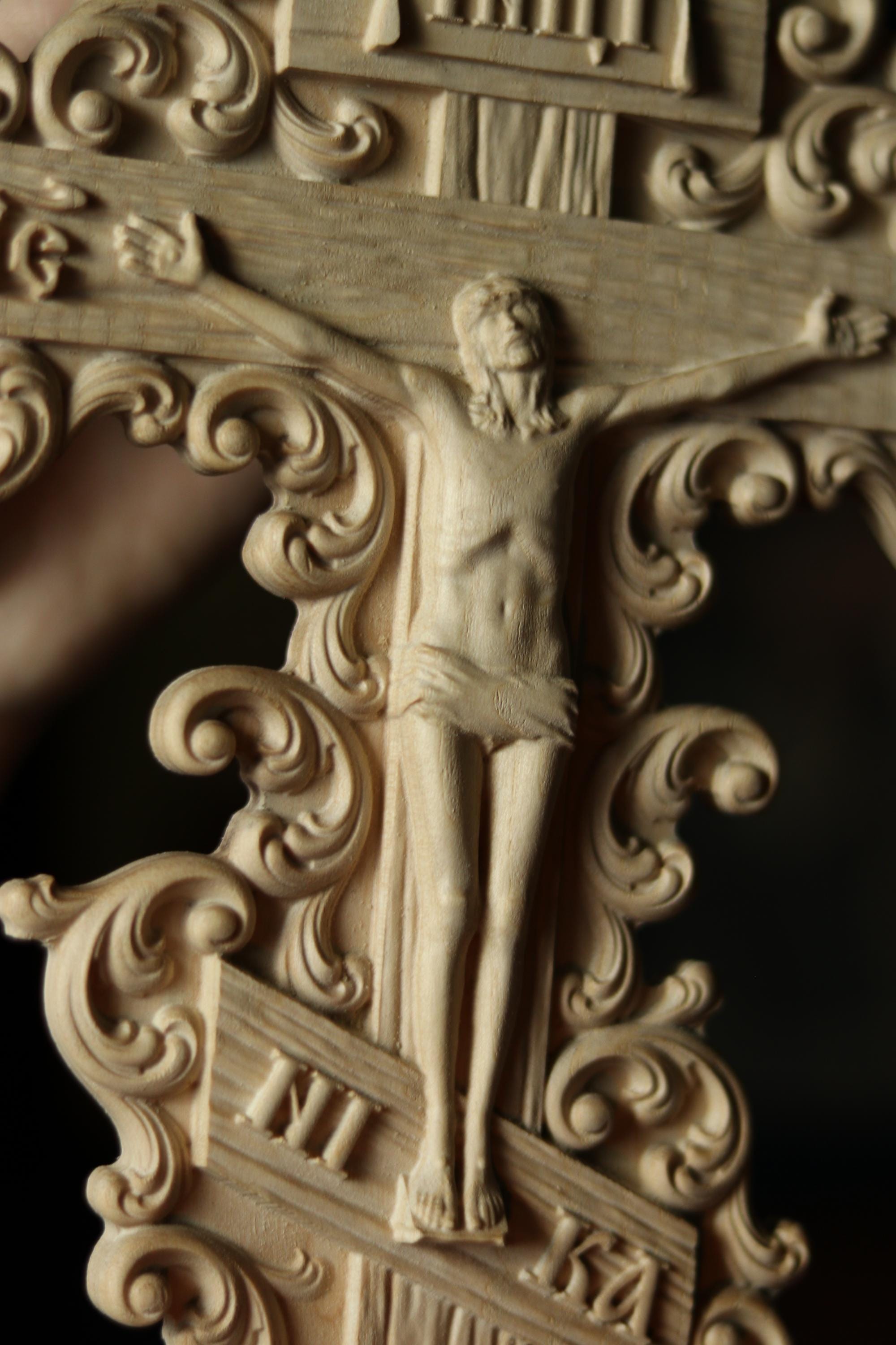 12in Beech Wood Crucifix, Hand Carved Wooden Cross, Cross of Lord Jesus Christ, Christian Cross, Orthodox Cross, Wall Cross