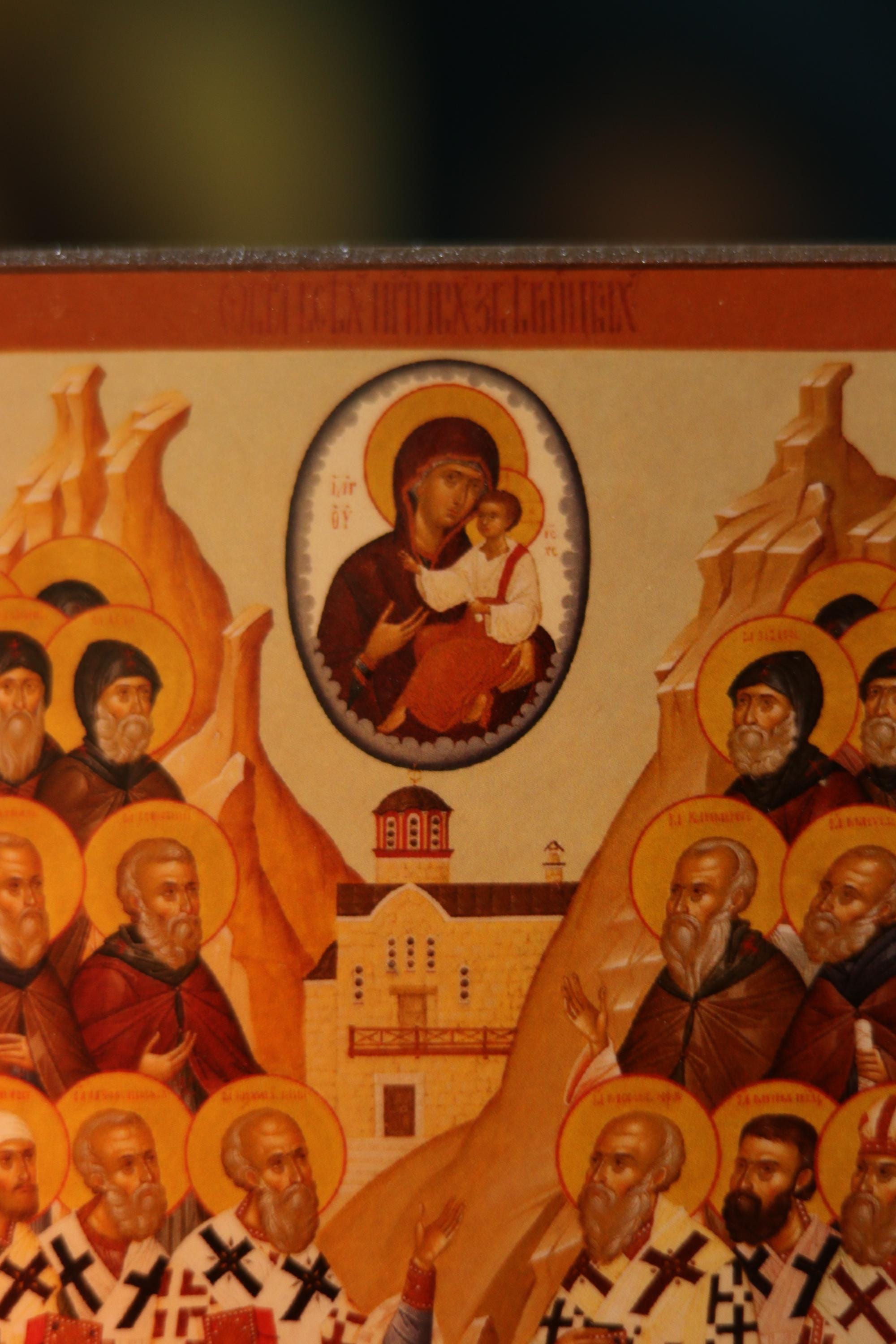 Orthodox Wooden Icon ches Icon, Synaxis of Zverynets Monks