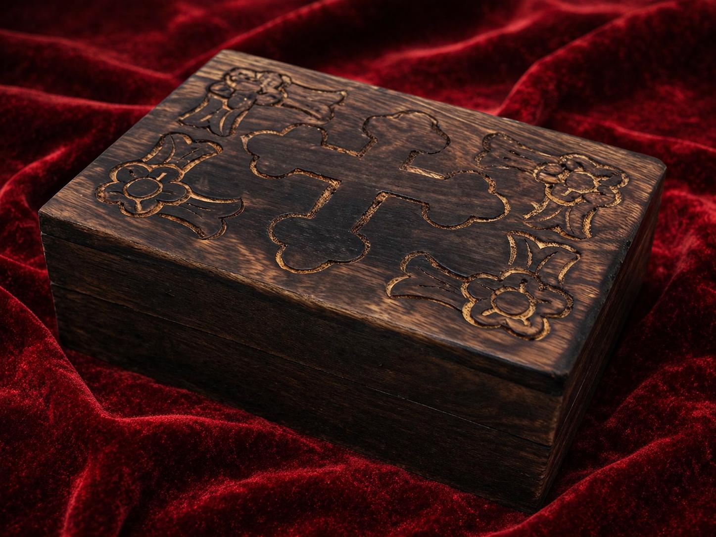 Wooden Incense Box Carved Ladanitsa Velvet Lined Case 5.9 in