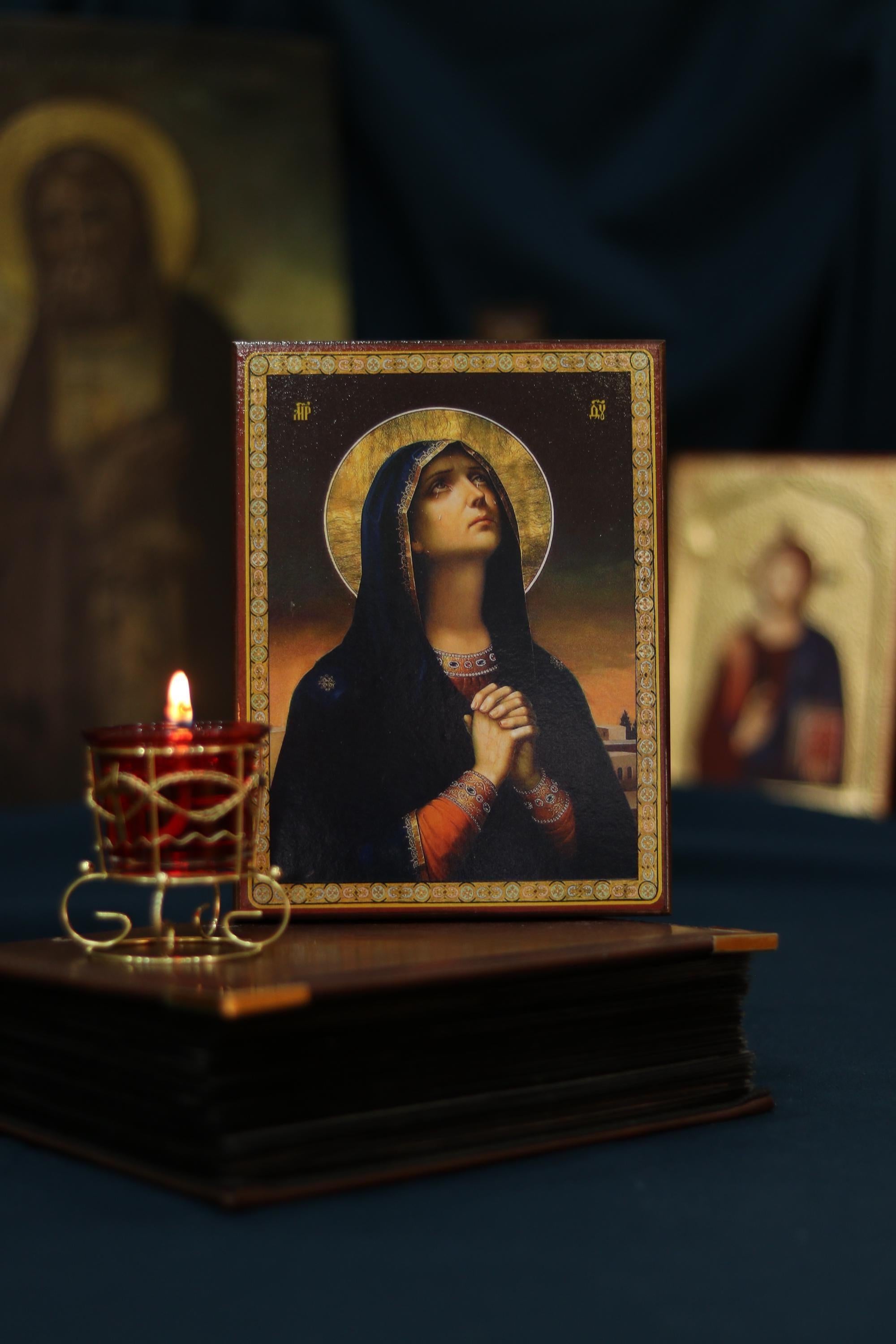 Sorrowful Mother of God Icon Wooden Orthodox 6.3x4.7in Home Art