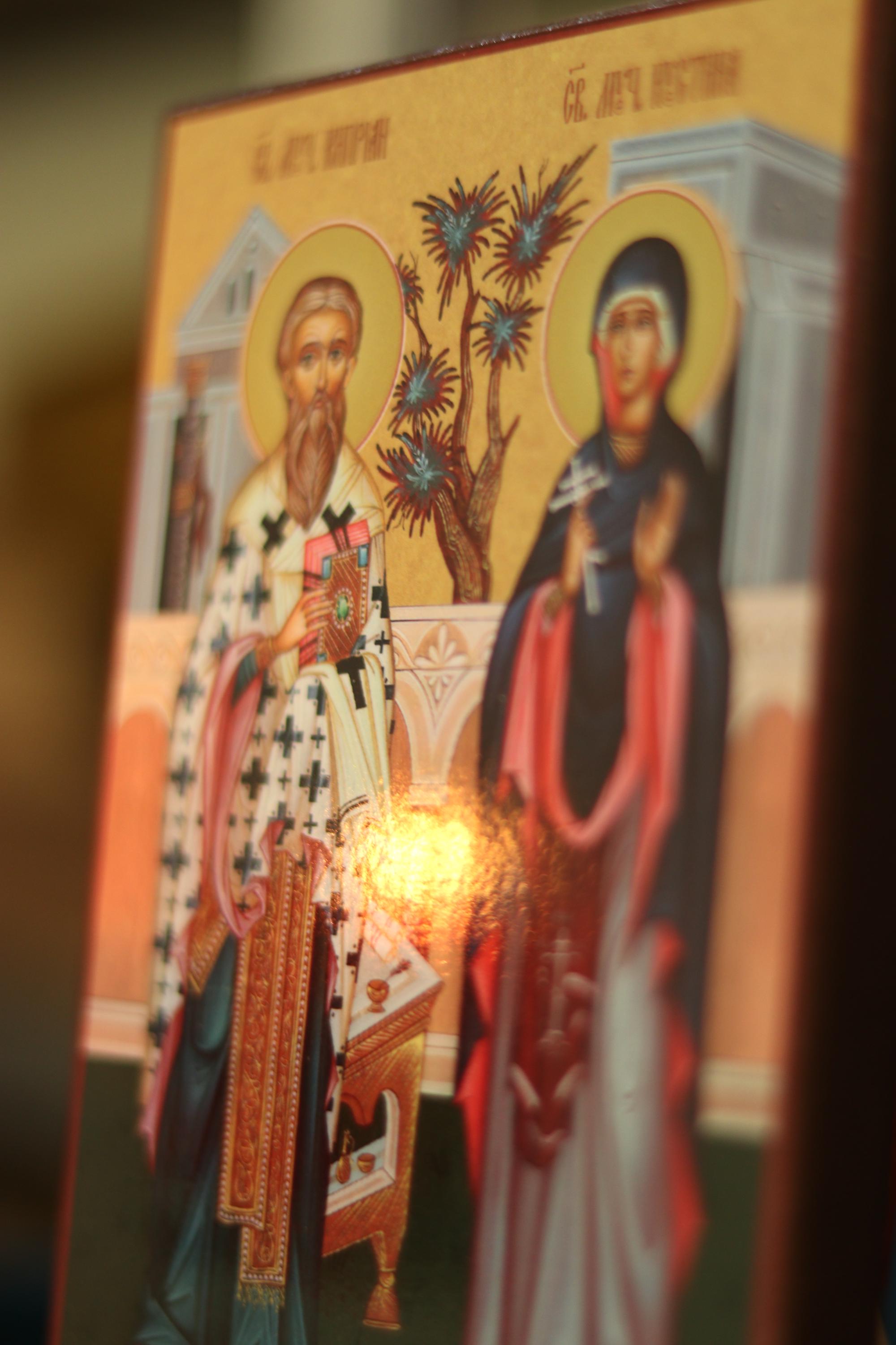 Wooden Orthodox Icon 6.3x4.7 in Saints Cyprian and Justina, Home Altar Decor, Christian Gift