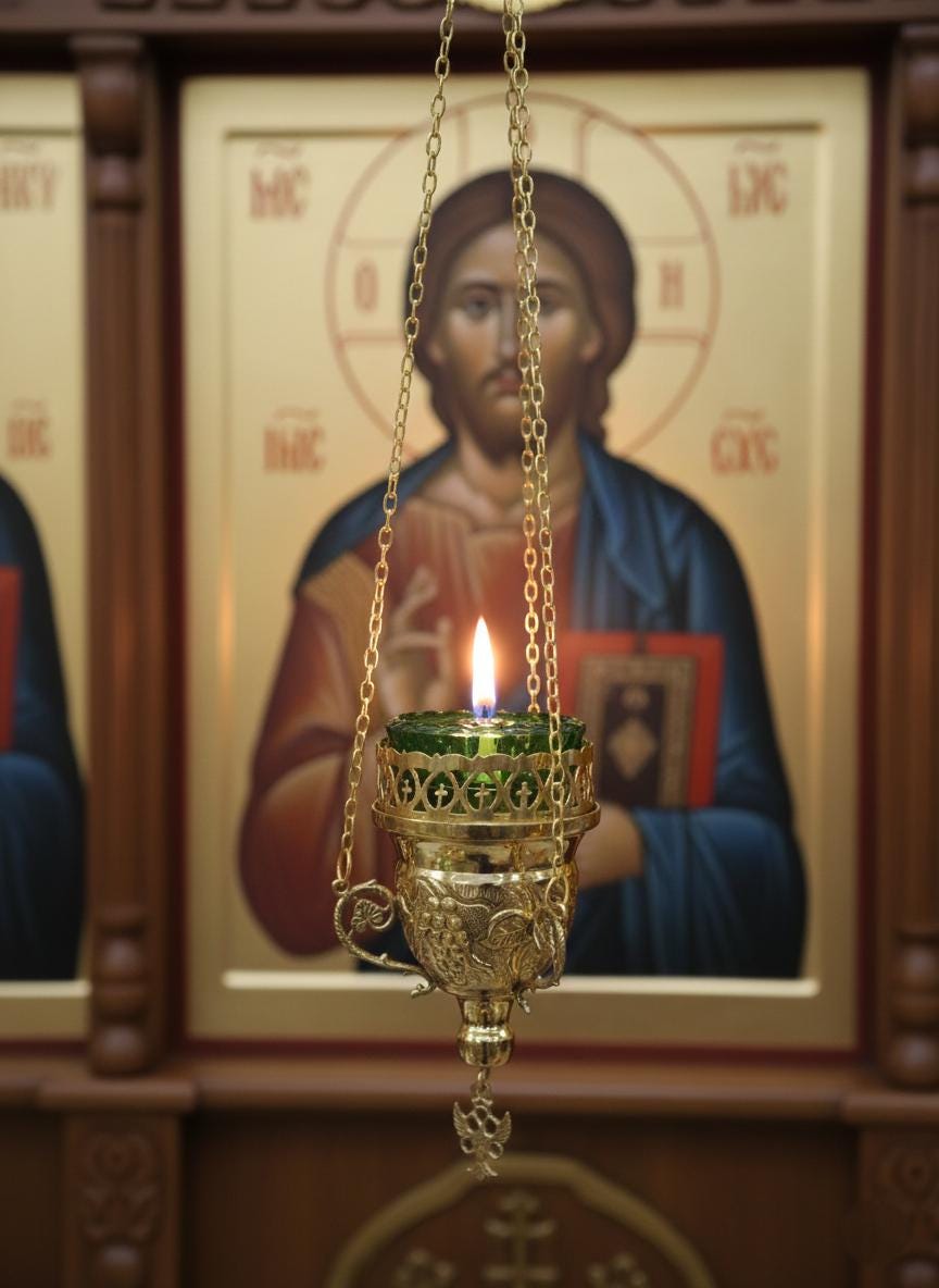 7.9 in Hanging Oil Lamp, Brass Orthodox Lampada, Icon Lamp, Greek Orthodox Lamp