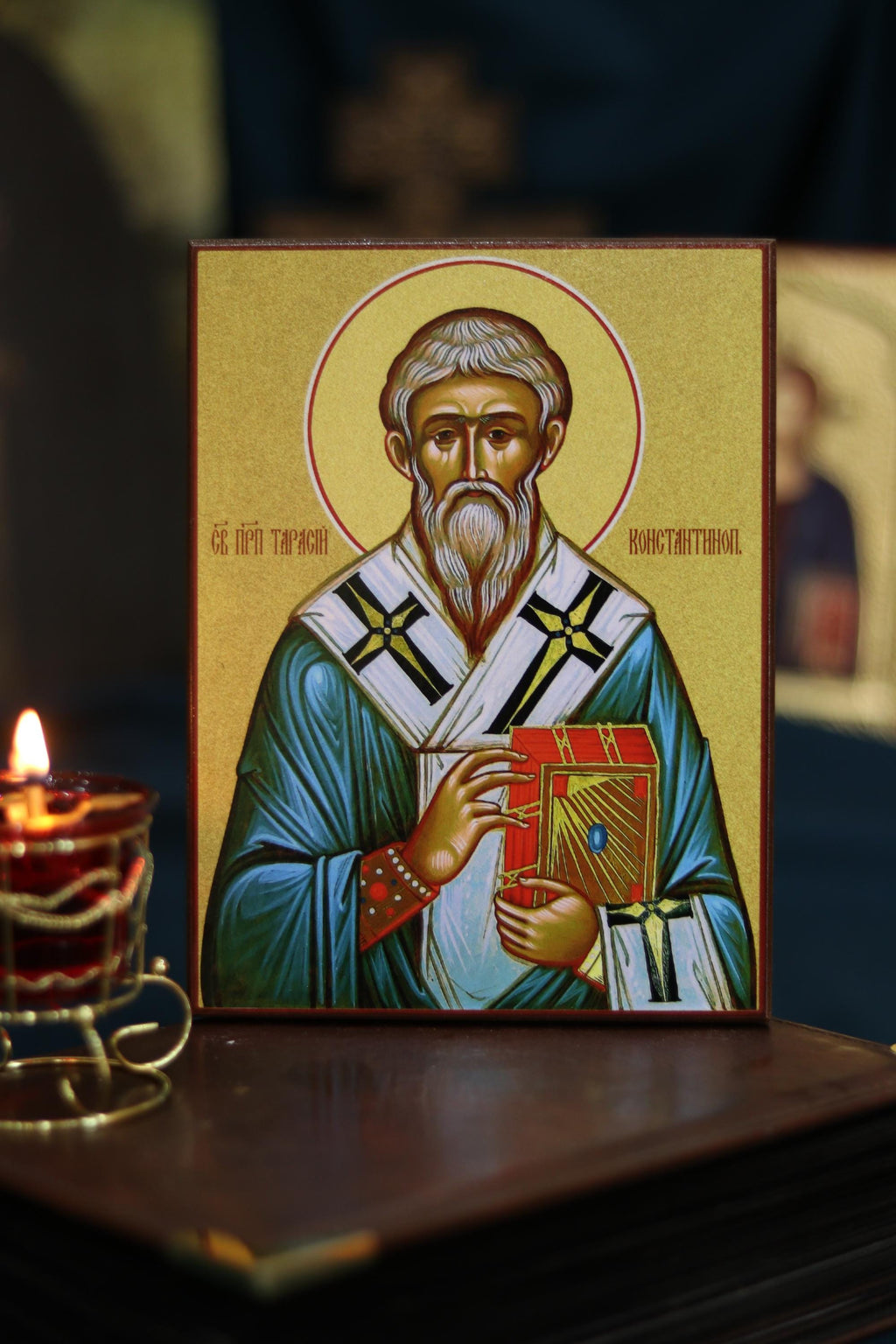Orthodox Saint Tarasius of Constantinople Icon, Wooden Christian Wall Art