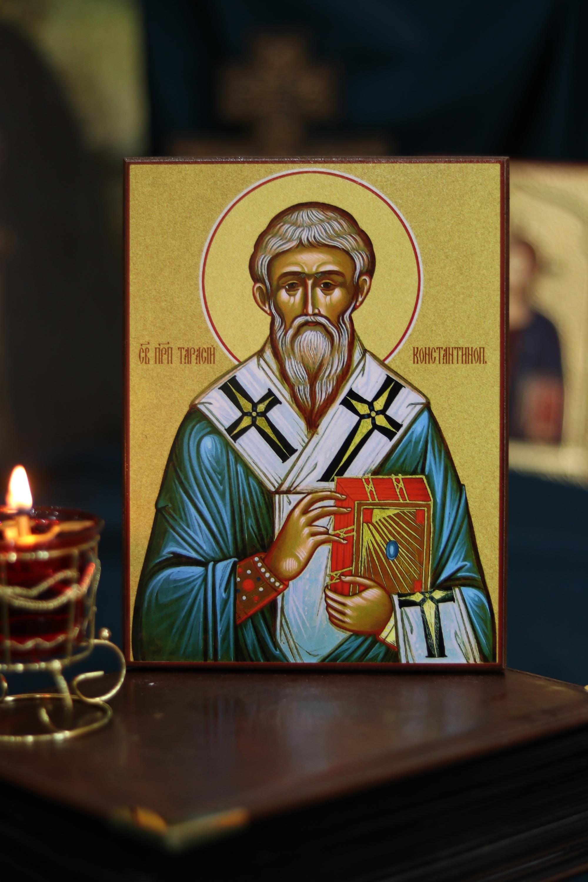 Orthodox Saint Tarasius of Constantinople Icon, Wooden Christian Wall Art