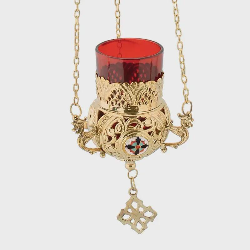 Enamel Hanging Oil Lamp 7.87×3.94 in, Made in Greece, Orthodox Lamp, Icon Lamp, Prayer Light, Church Decor