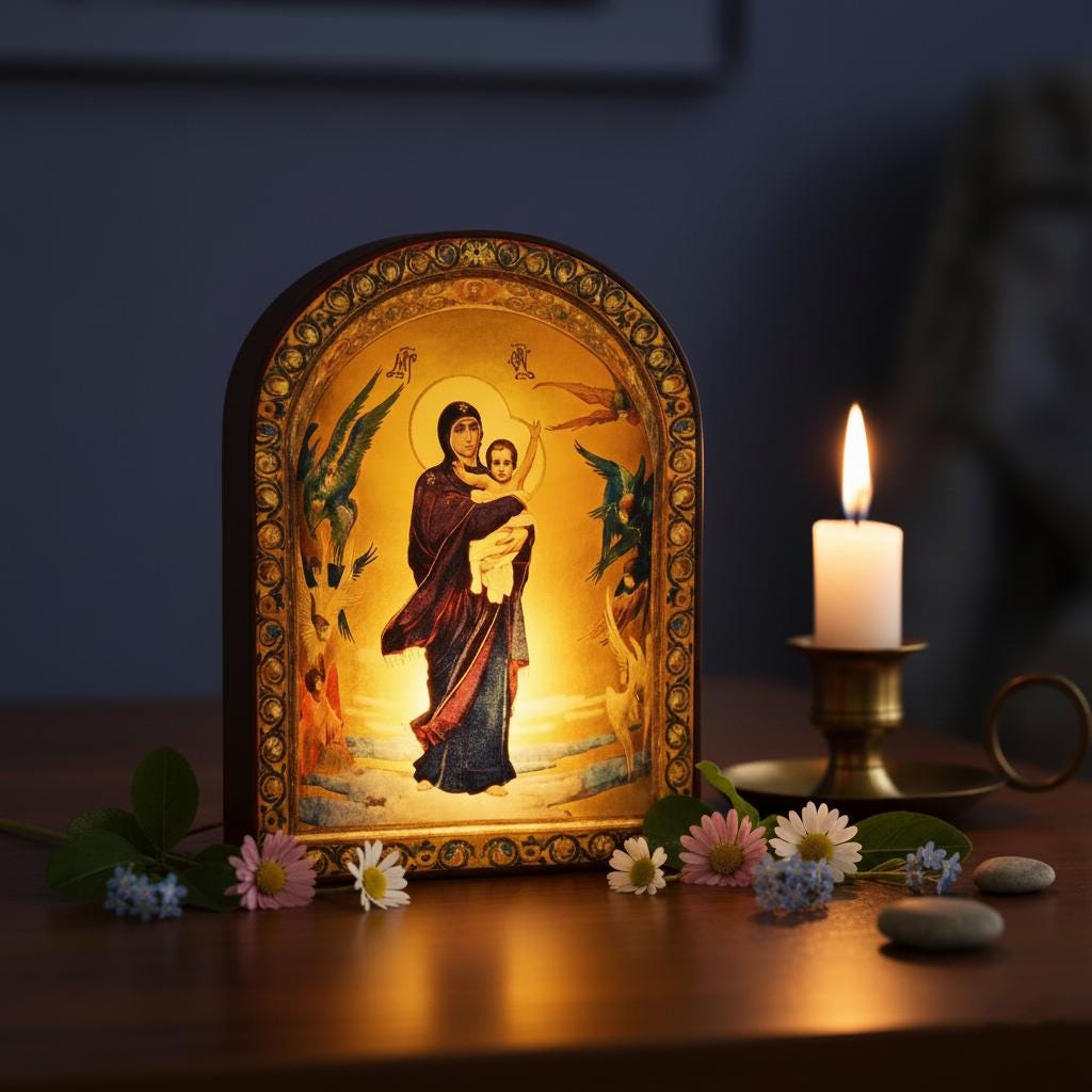 Wood Orthodox Icon 6.3x4.7, Graceful Sky Icon, Virgin Mary Icon, Благодатне Небо, Christian Icon, Prayer Corner