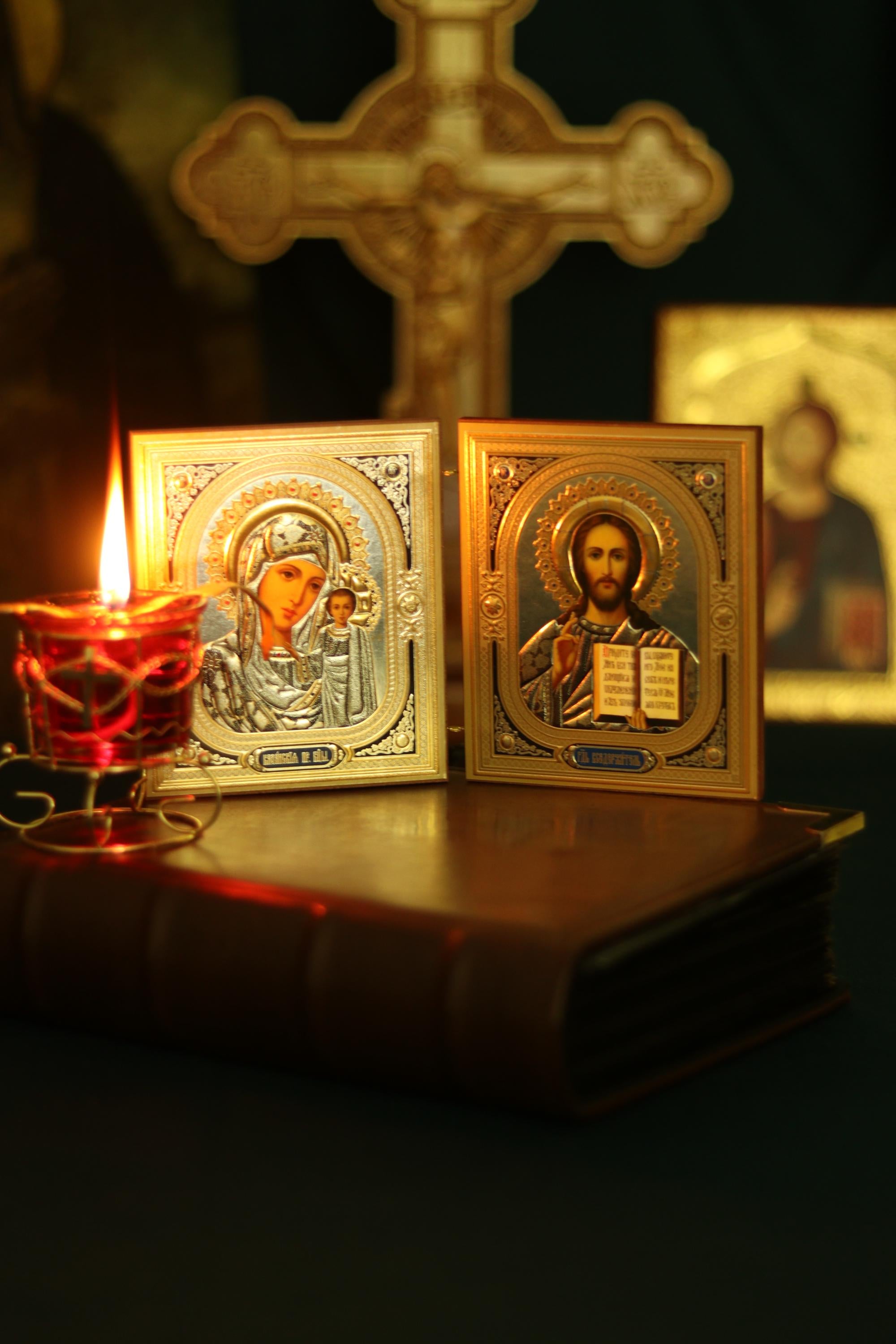 Kazan Mother of God and Jesus Christ Diptych Orthodox Icon 4.7in