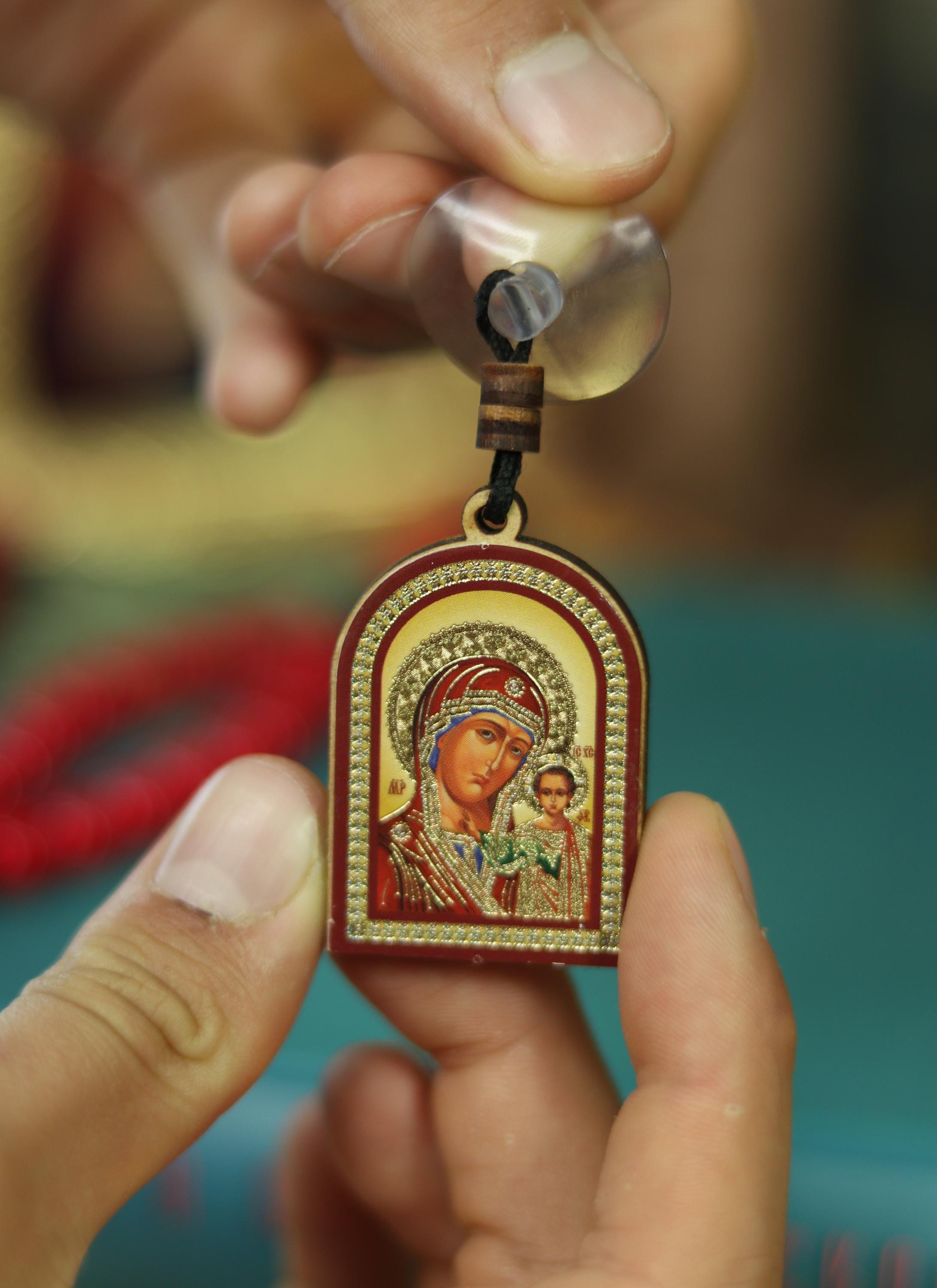 Double-sided Wooden Icon 1.2x1.8 in, Jesus Christ & Virgin Mary, Car Pendant, Orthodox Icon, Religious Gift, Holy Car Charm, Faith Decor