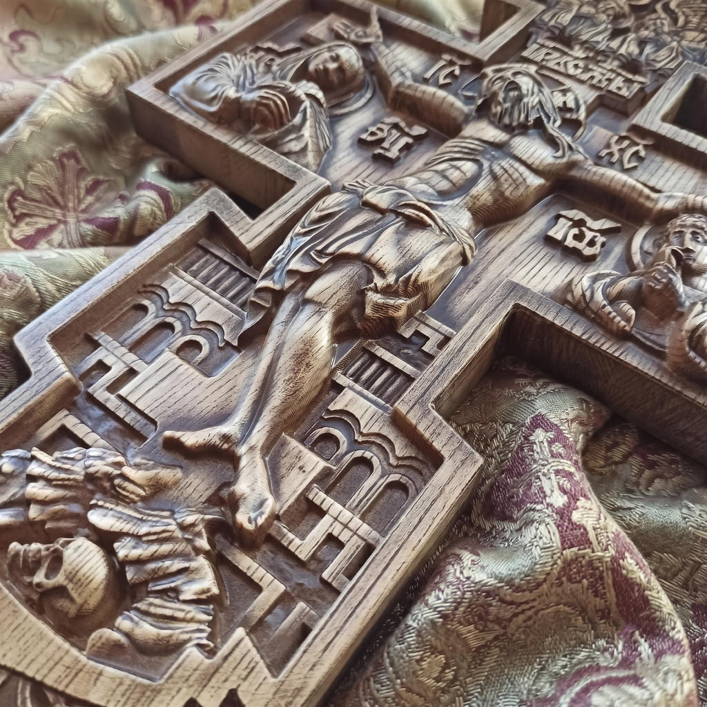 Orthodox Wooden Crucifix, Handcrafted Beech Wood Cross