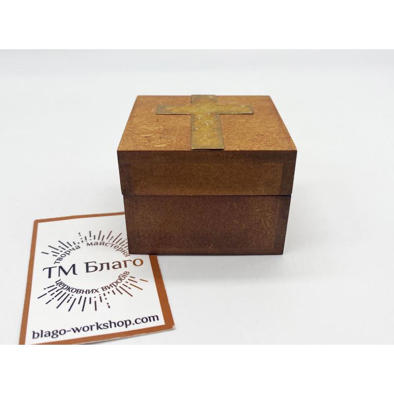 Small Incense Box Wooden Ladan Box Brass Cross Lid 2 in