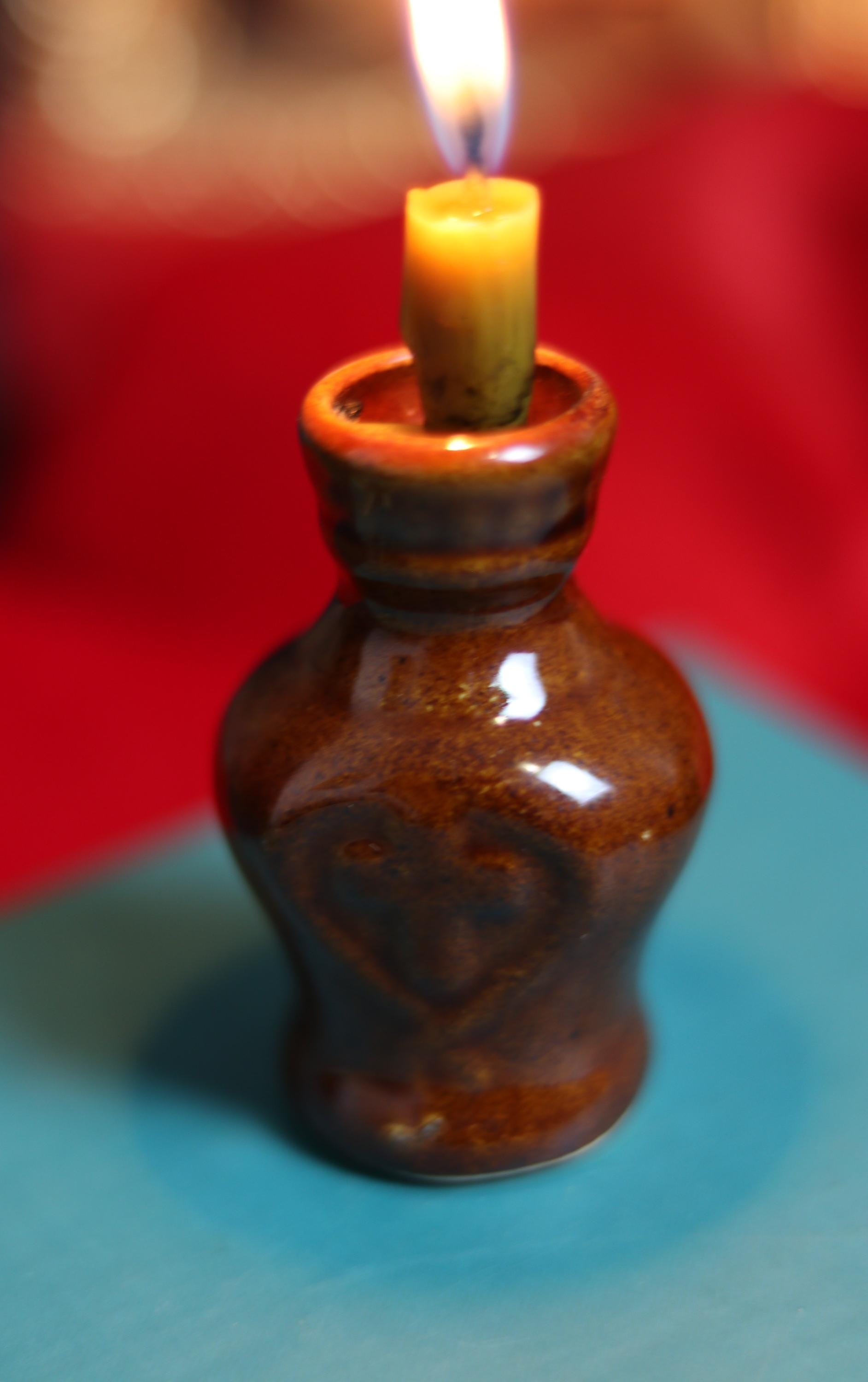 Handmade Ceramic Candle Holder – 7cm Unique Brown Pottery – Rustic Home Decor, Orthodox candlestick, Ceramic candlestick