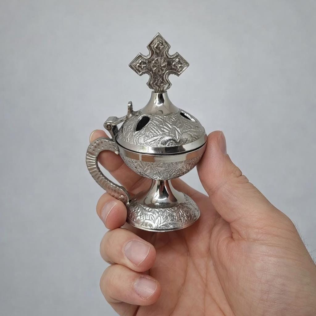 4.1 Inch Orthodox Incense Burner Silver Tone, Metal Censer, Christian Thurible