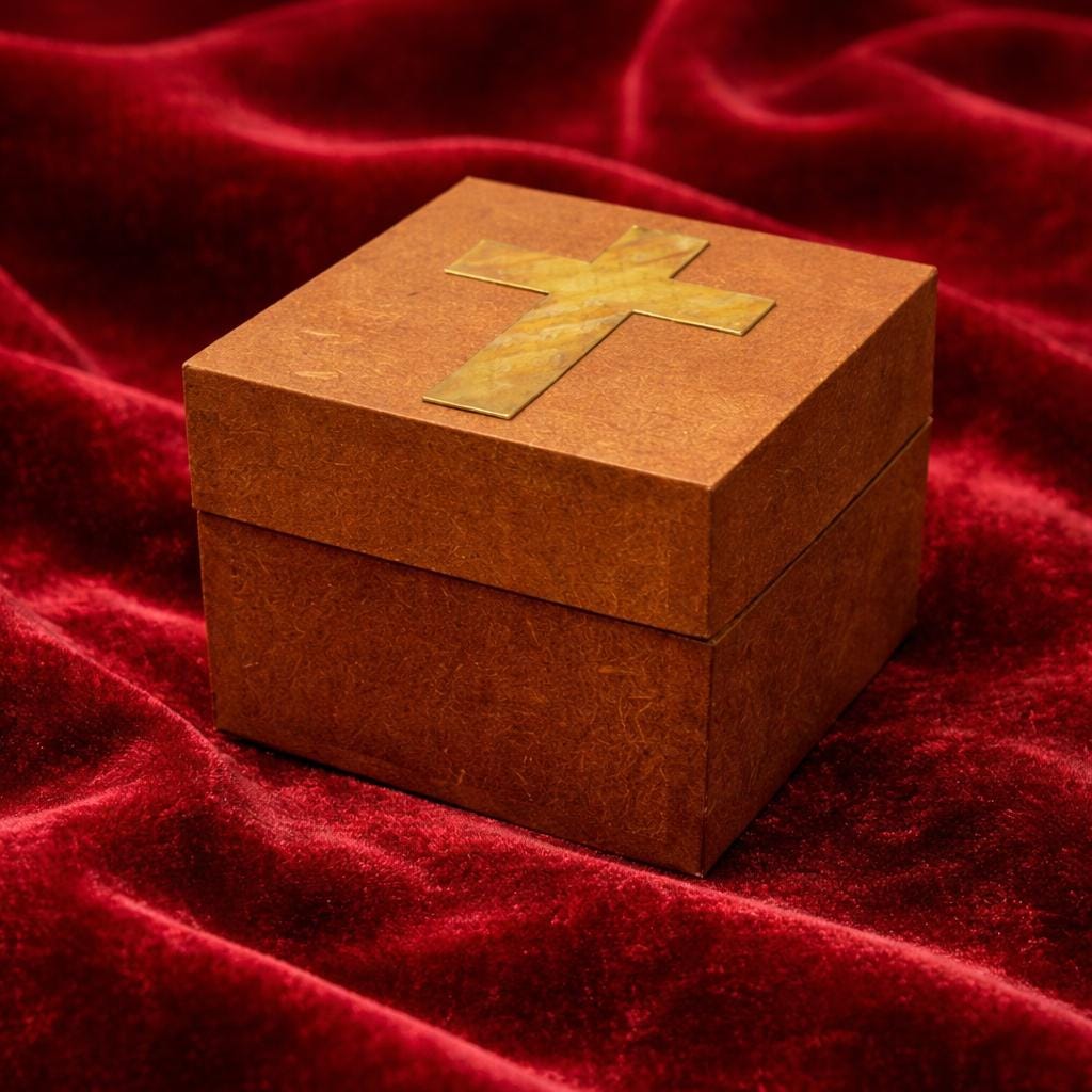 Small Incense Box Wooden Ladan Box Brass Cross Lid 2 in