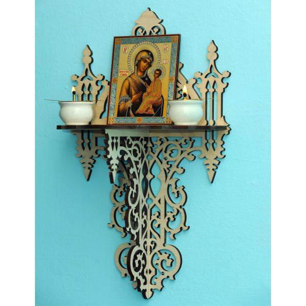 10.6x16.9 In Wooden Icon Shelf, Orthodox Iconostasis, Prayer Corner Shelf, Christian Home Decor, Church Wall Shelf