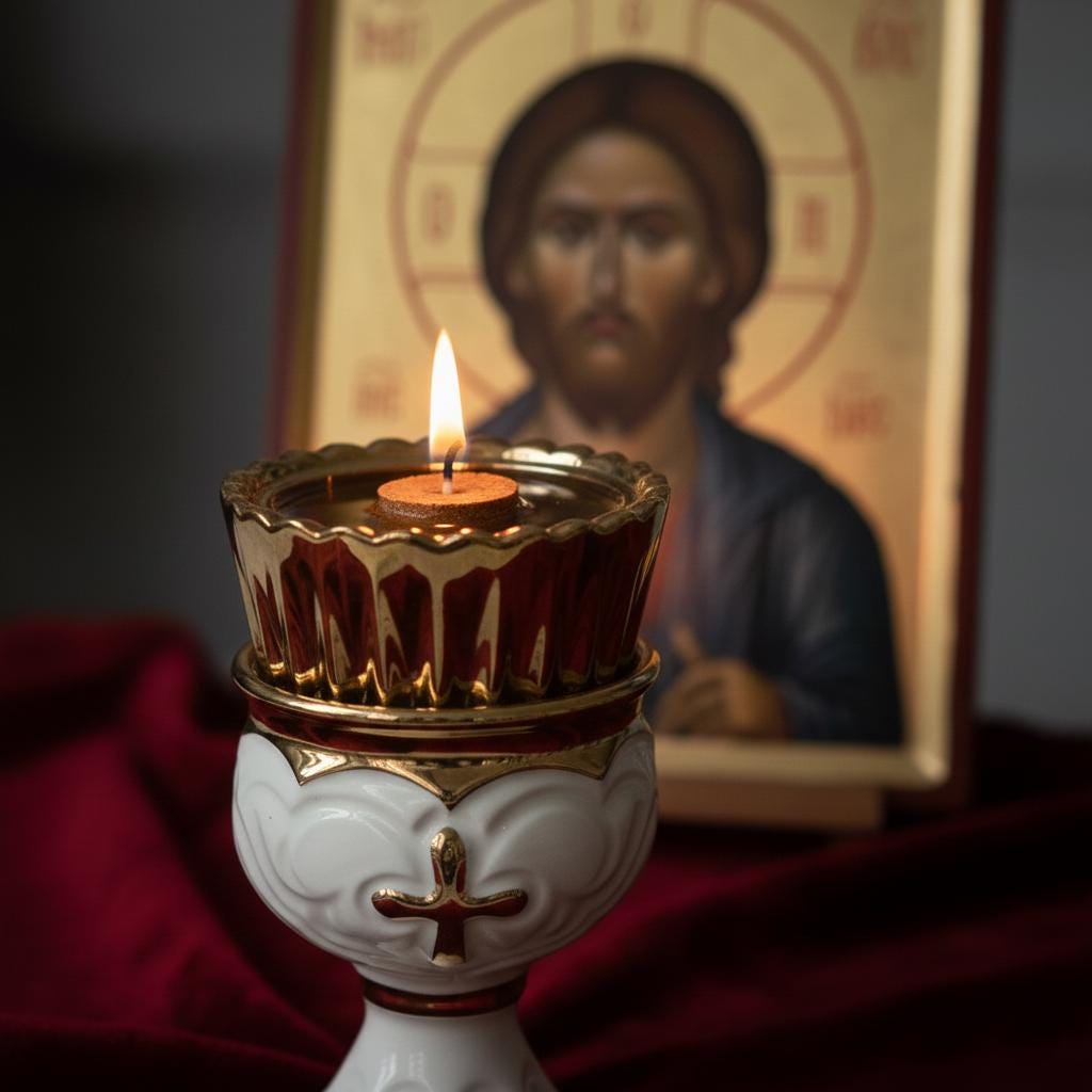 White Ceramic Icon Lamp 4.9in, Orthodox Oil Lamp, Church Lamp, Prayer Corner Lamp, Religious Decor, Orthodox Gift
