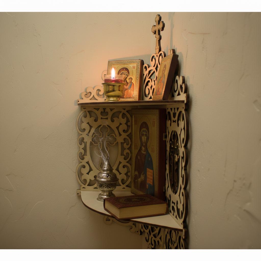 Wooden Icon Shelf 24.4 in Birch Plywood, Orthodox Prayer Corner, Wall Icon Shelf, Religious Decor, Christian Home Altar